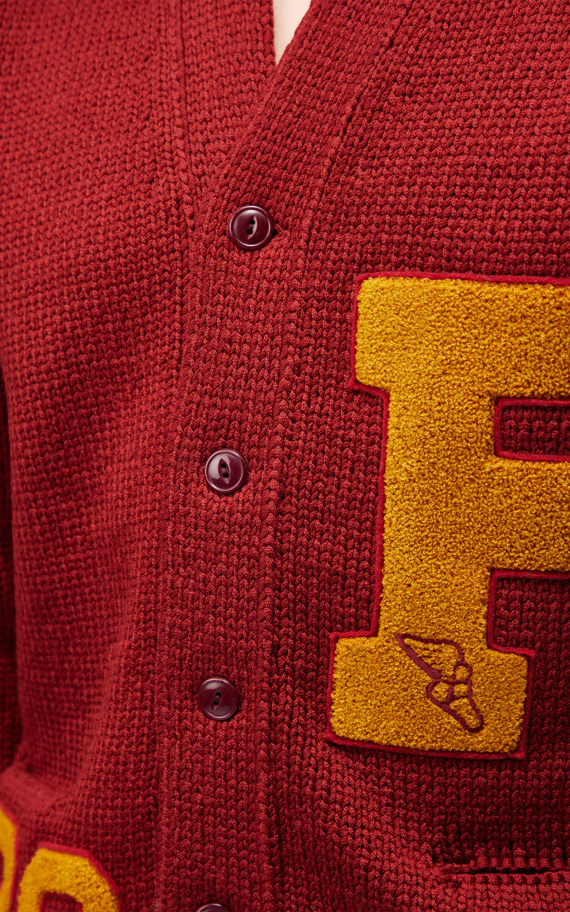 Fullcount 3008 Husk Wool Letterman Cardigan Burgundy "30th Anniversary" - Image 4