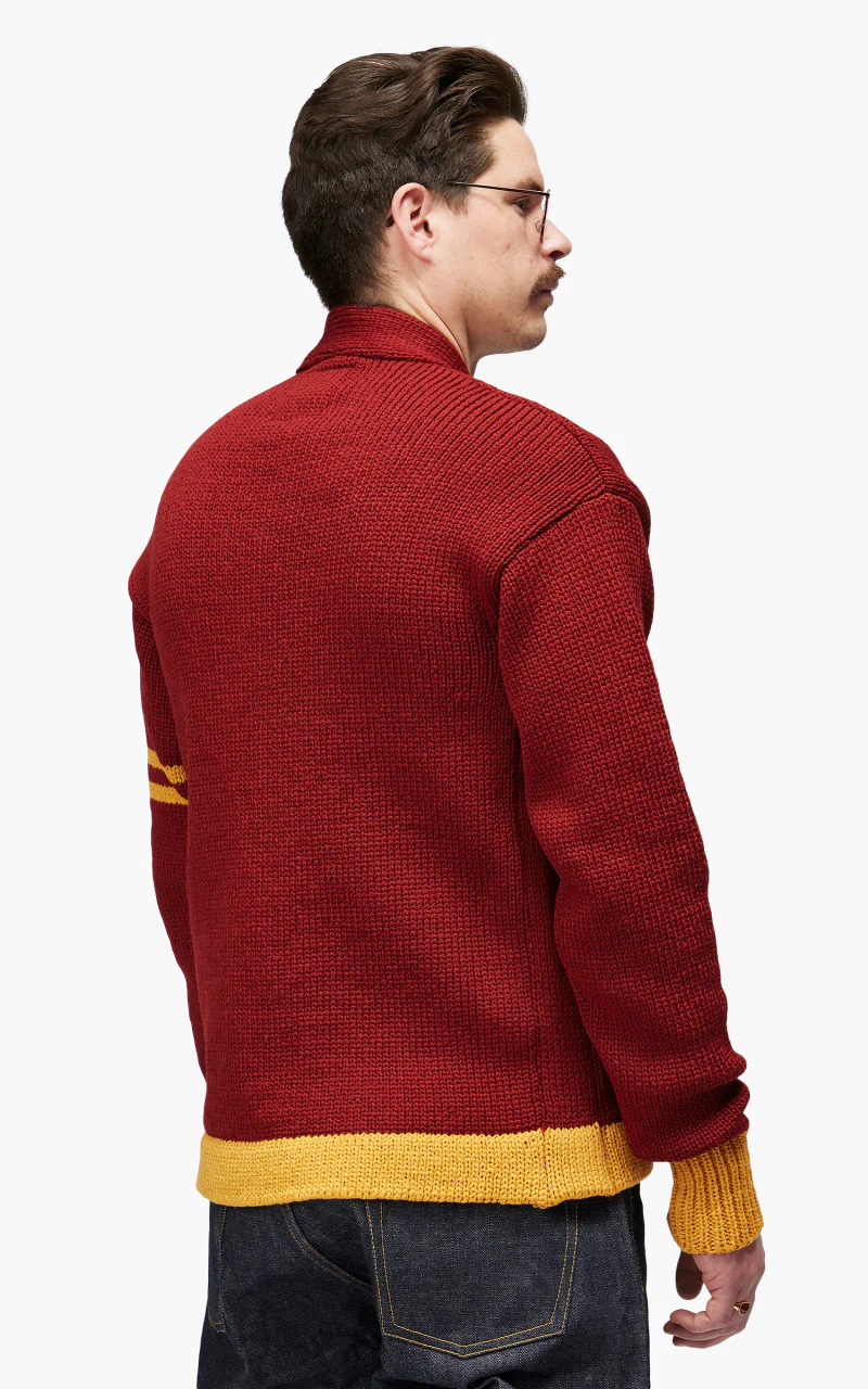 Fullcount 3008 Husk Wool Letterman Cardigan Burgundy "30th Anniversary" - Image 6