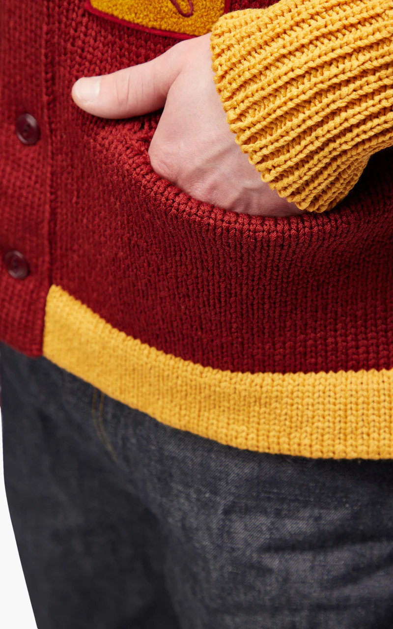 Fullcount 3008 Husk Wool Letterman Cardigan Burgundy "30th Anniversary" - Image 8