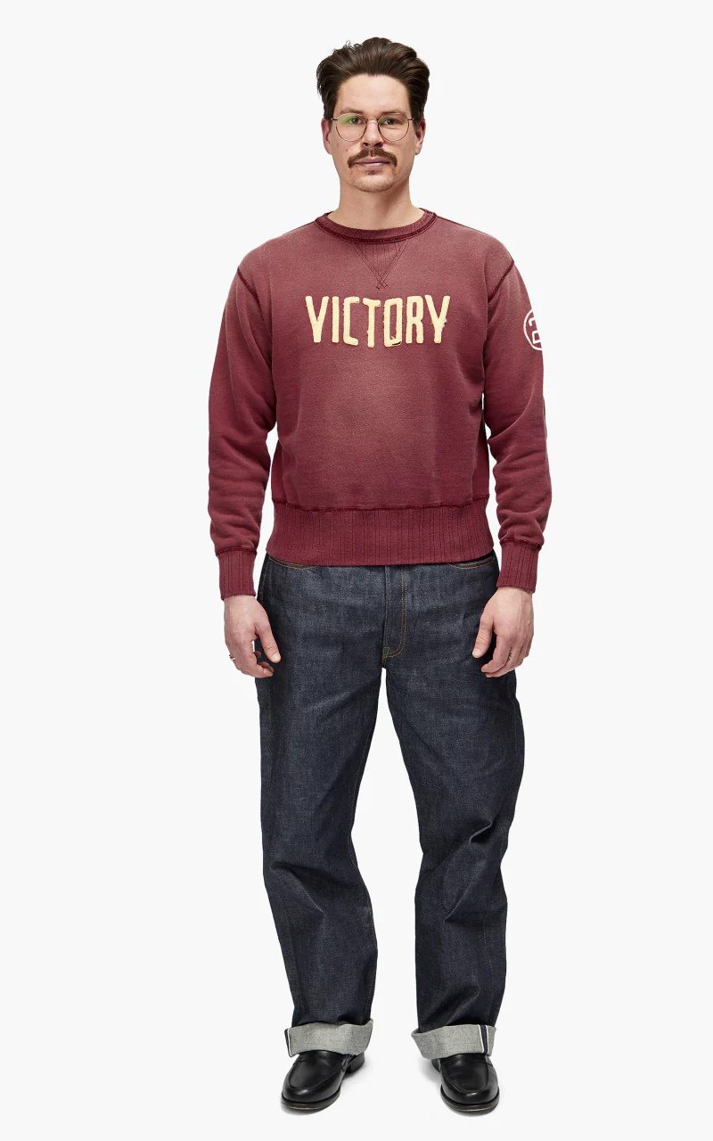 Fullcount 3757 Double V Set In Sleeve Sweater Burgundy "30th Anniversary" - Image 2