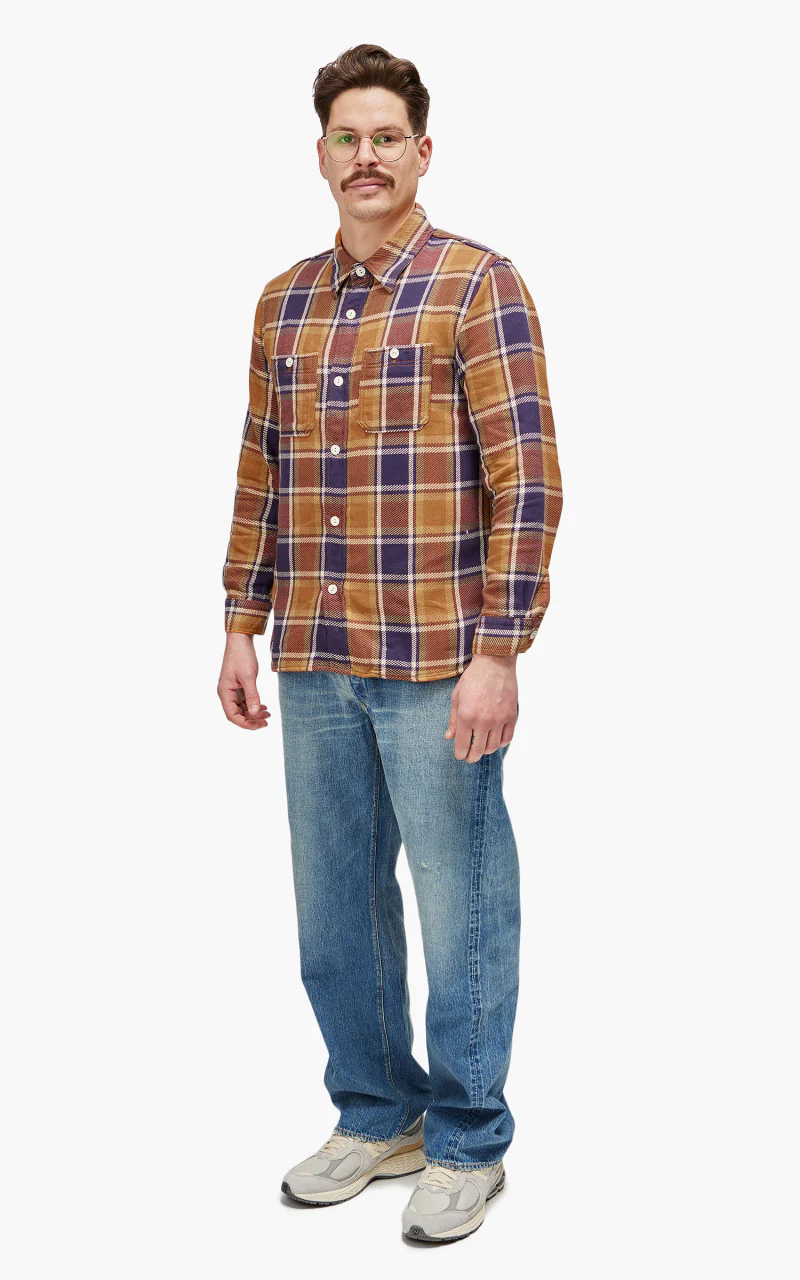 Fullcount 4070 Original Check Flannel Shirt Dull Orange - Image 4