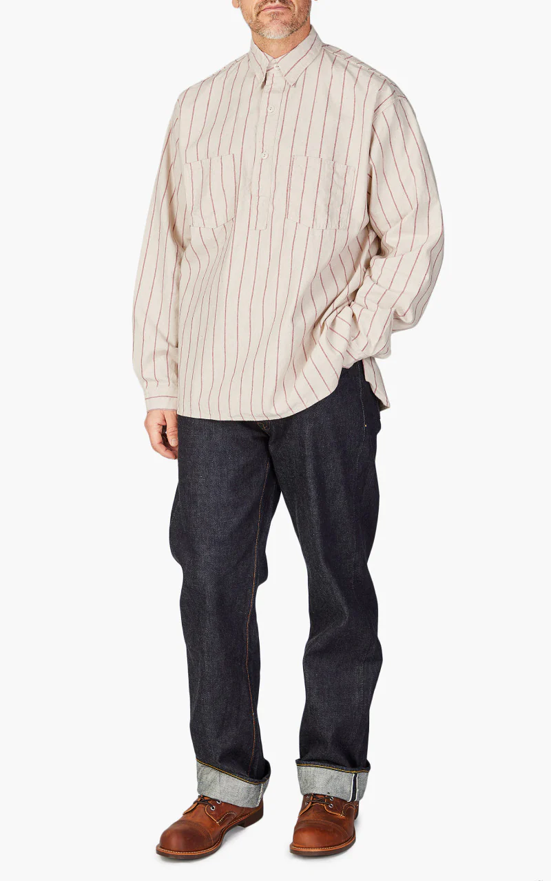 4080 Baseball Stripe Pullover Shirt Ecru Red - Image 2