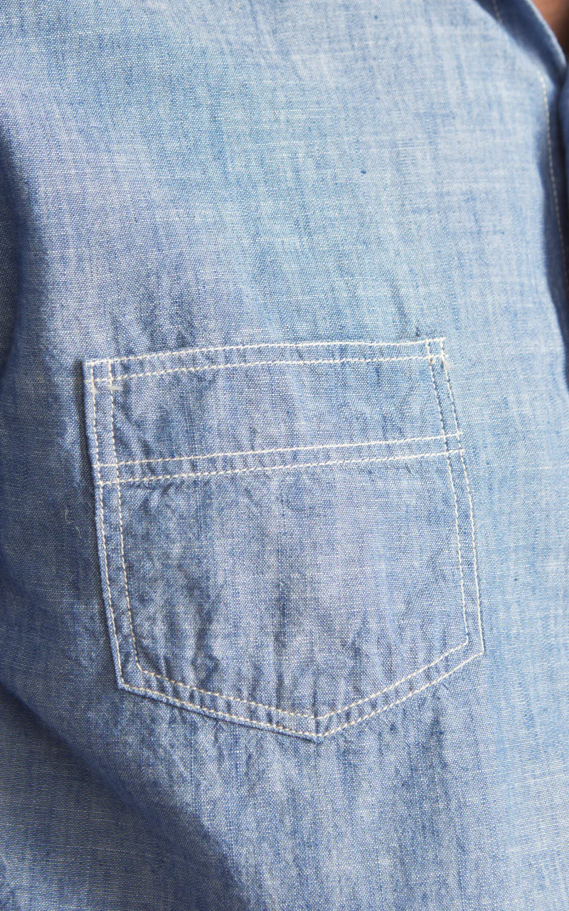Fullcount 4091 20s Short Chambray Shirt Blue - Image 4