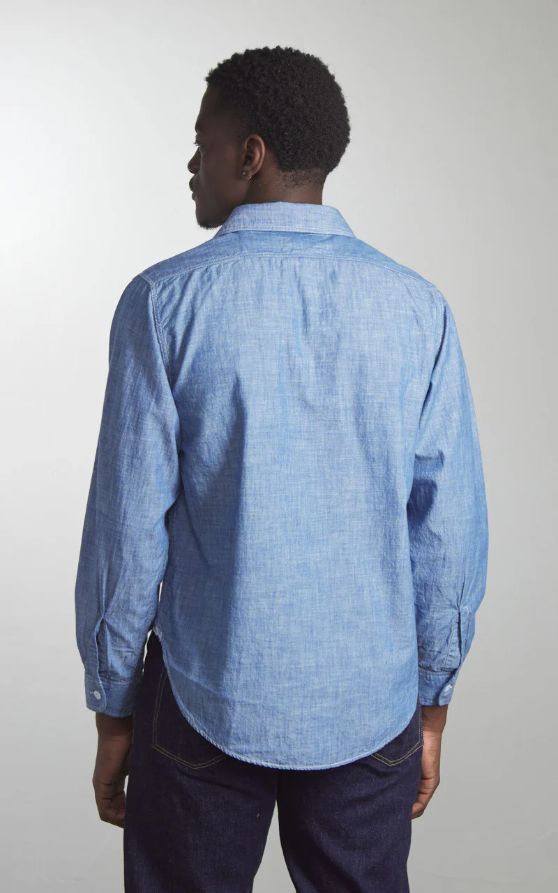 Fullcount 4091 20s Short Chambray Shirt Blue - Image 5