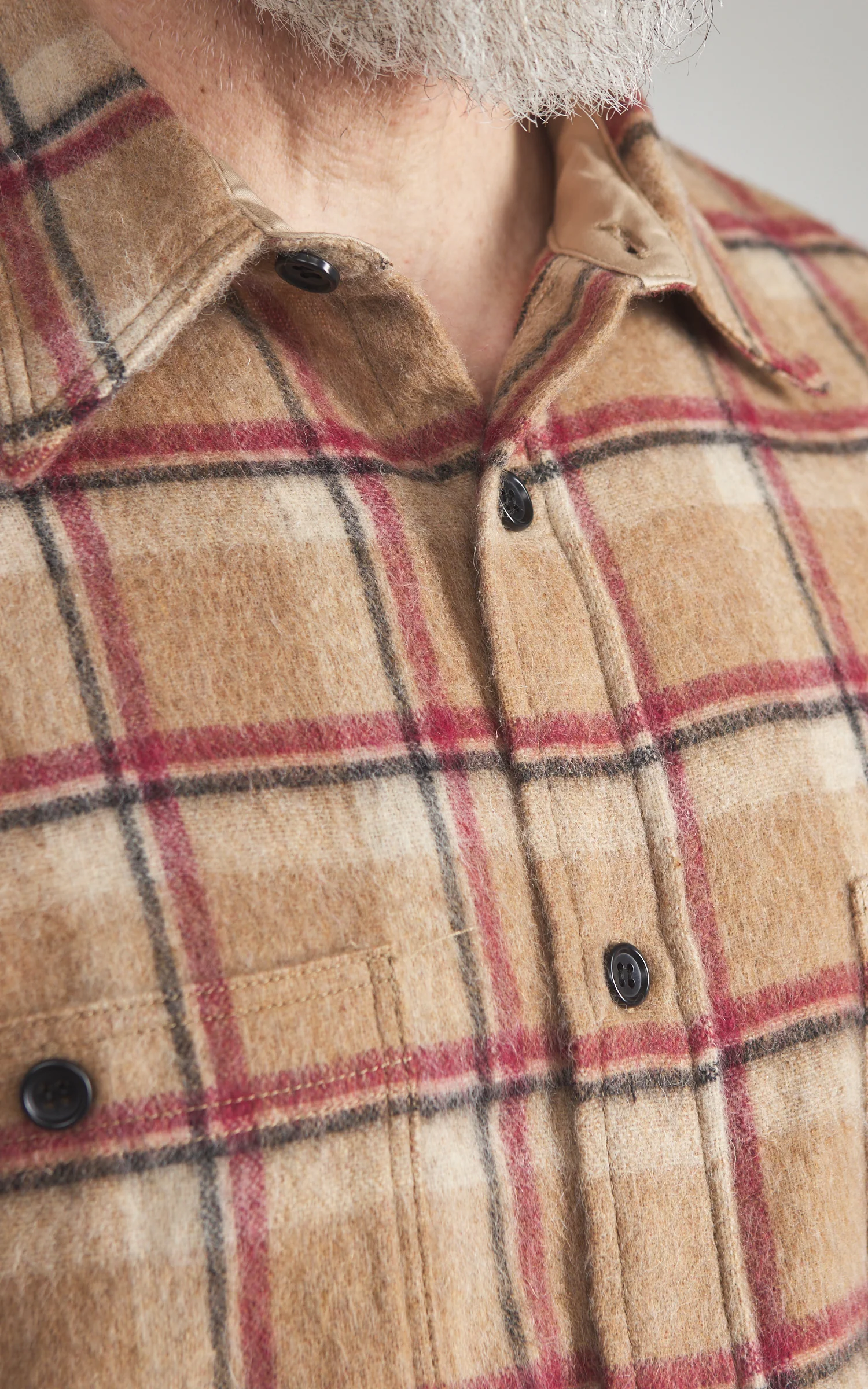 Fullcount 4096 Wool Shaggy Check Work Shirt Beige - Image 4