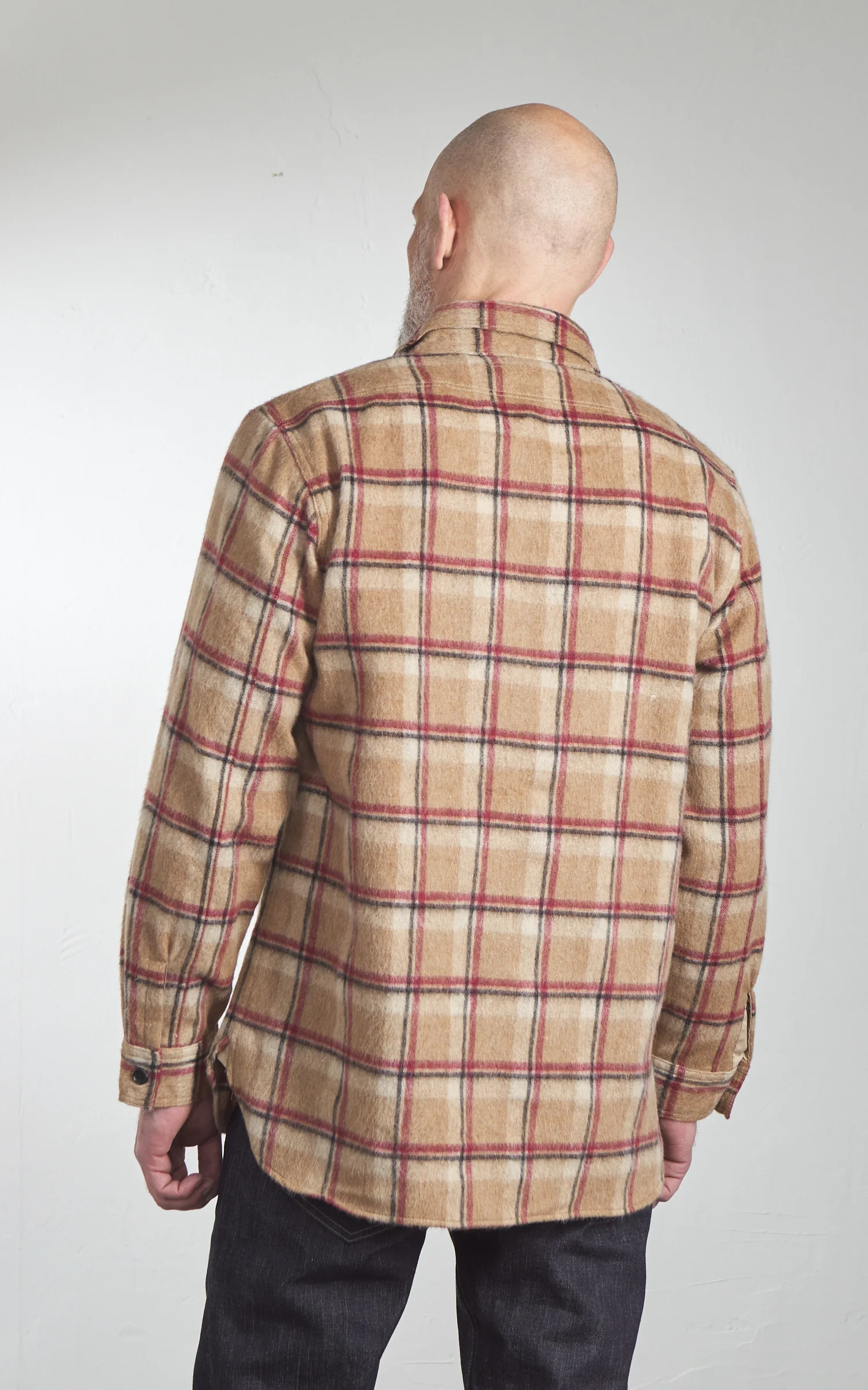 Fullcount 4096 Wool Shaggy Check Work Shirt Beige - Image 5