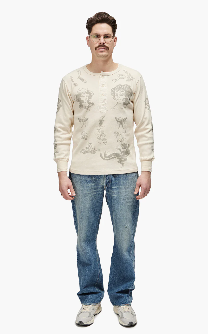 Fullcount 5023PT-1 Rib Henley "30th Anniversary" Ecru - Image 2