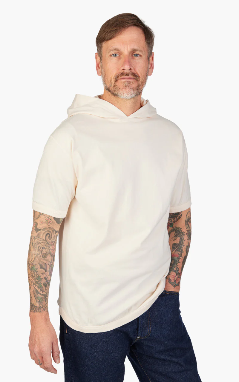 Fullcount 5222FD Flat Seam Heavyweight Hoodie T-Shirt Ecru - Image 4