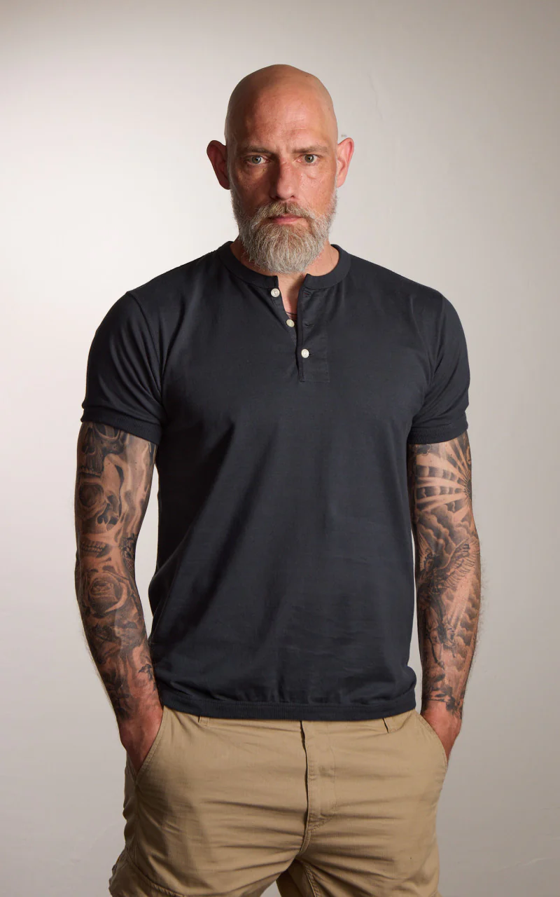 Fullcount 5222H-21 Flat Seam Heavyweight Henley T-Shirt Ink Black - Image 2