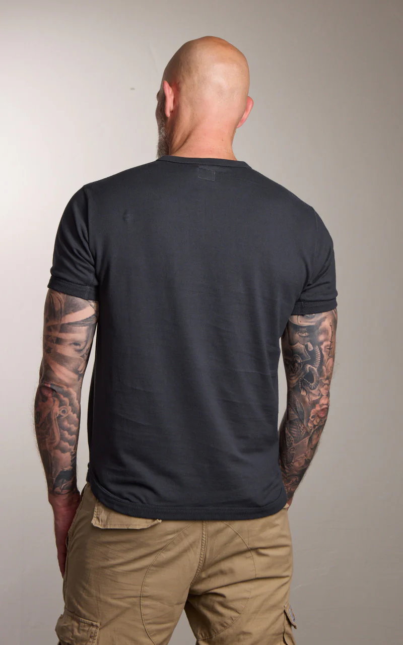 Fullcount 5222H-21 Flat Seam Heavyweight Henley T-Shirt Ink Black - Image 6