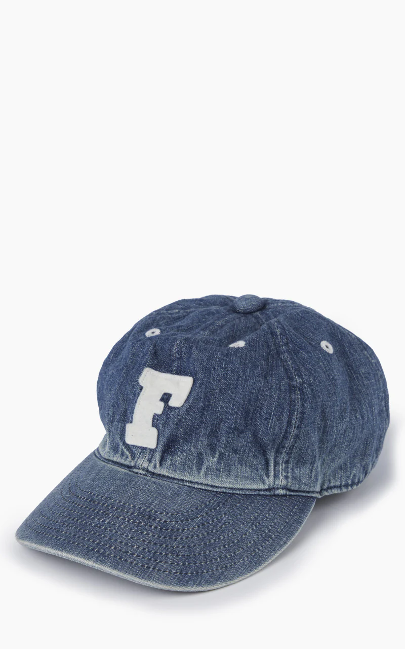 6 Panel Denim Baseball Cap 'F' Patch Indigo Blue