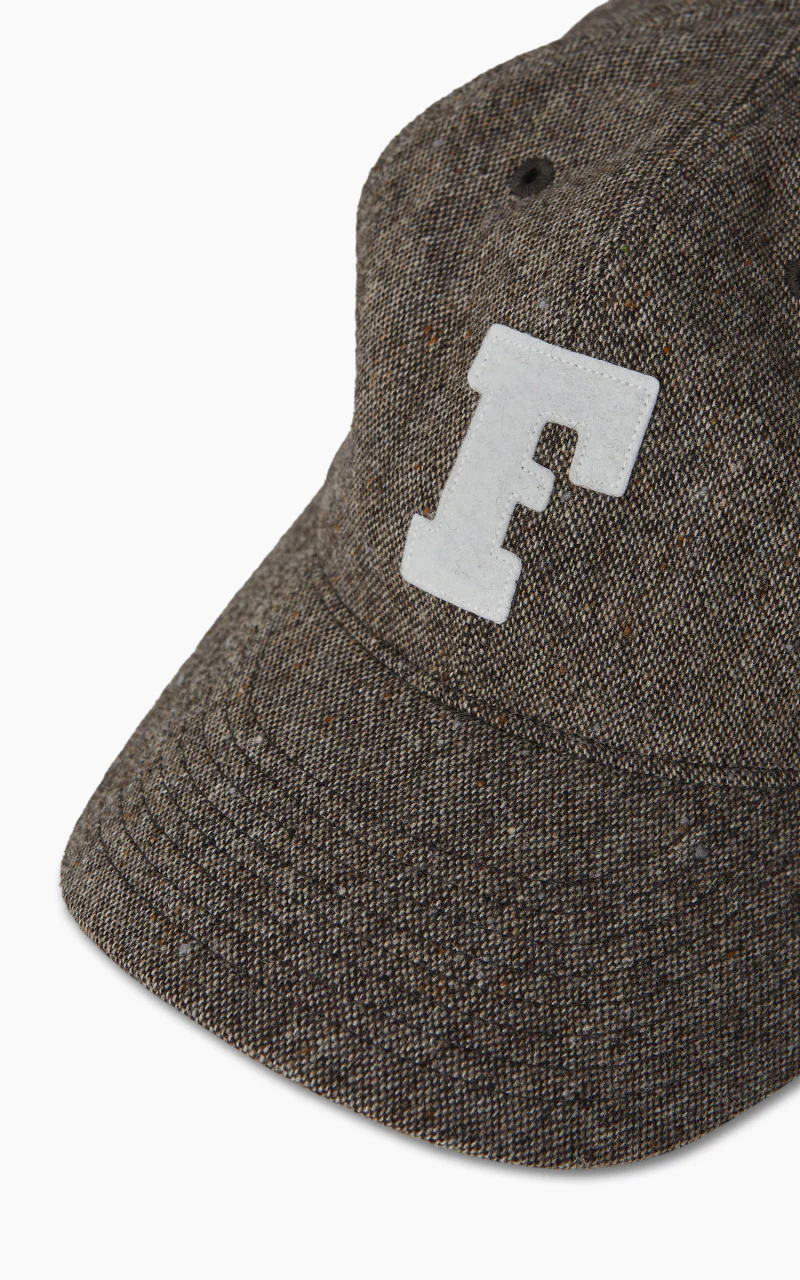 6 Panel Tweed Baseball Cap 'F' Patch Brown - Image 2