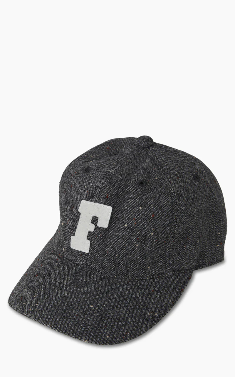 6 Panel Tweed Baseball Cap 'F' Patch Charcoal