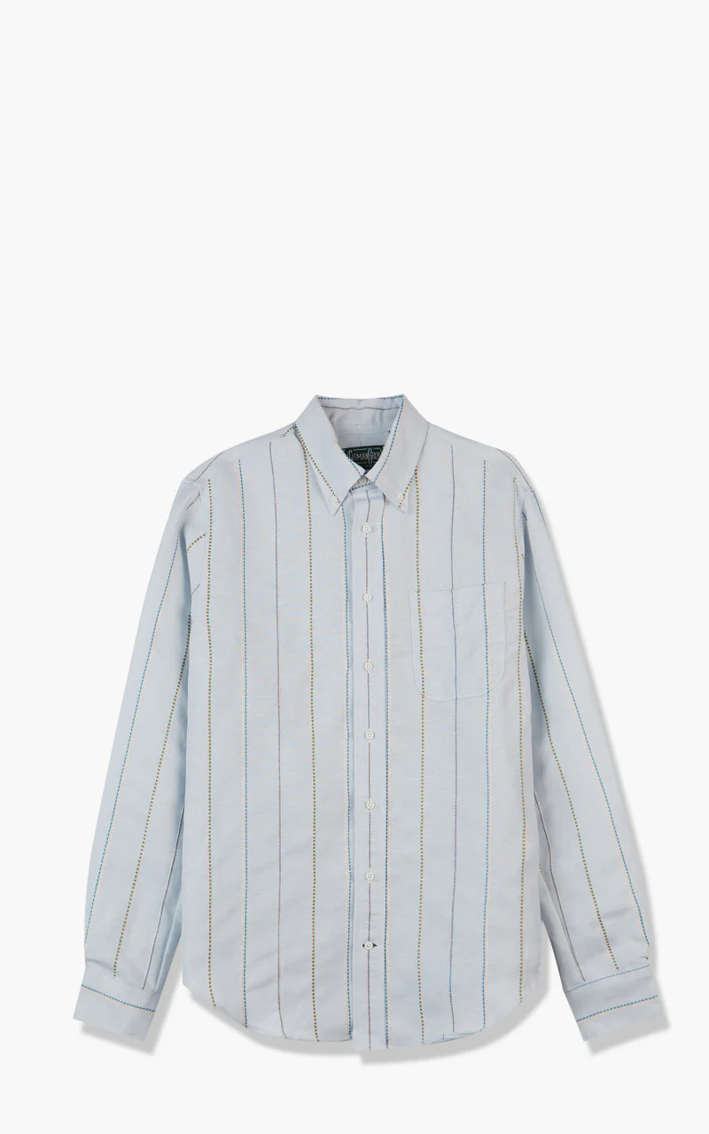 Gitman Vintage Button Down L/S Shirt Blue Tencel/Linen Stripe