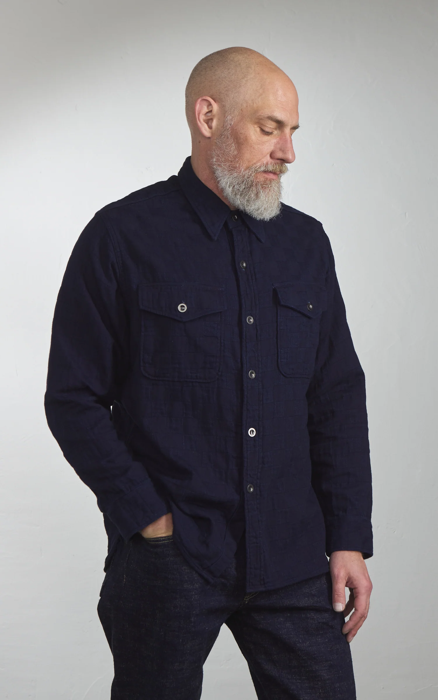 Graph Zero Officer L/S Shirt Indigo Plaid - Image 3