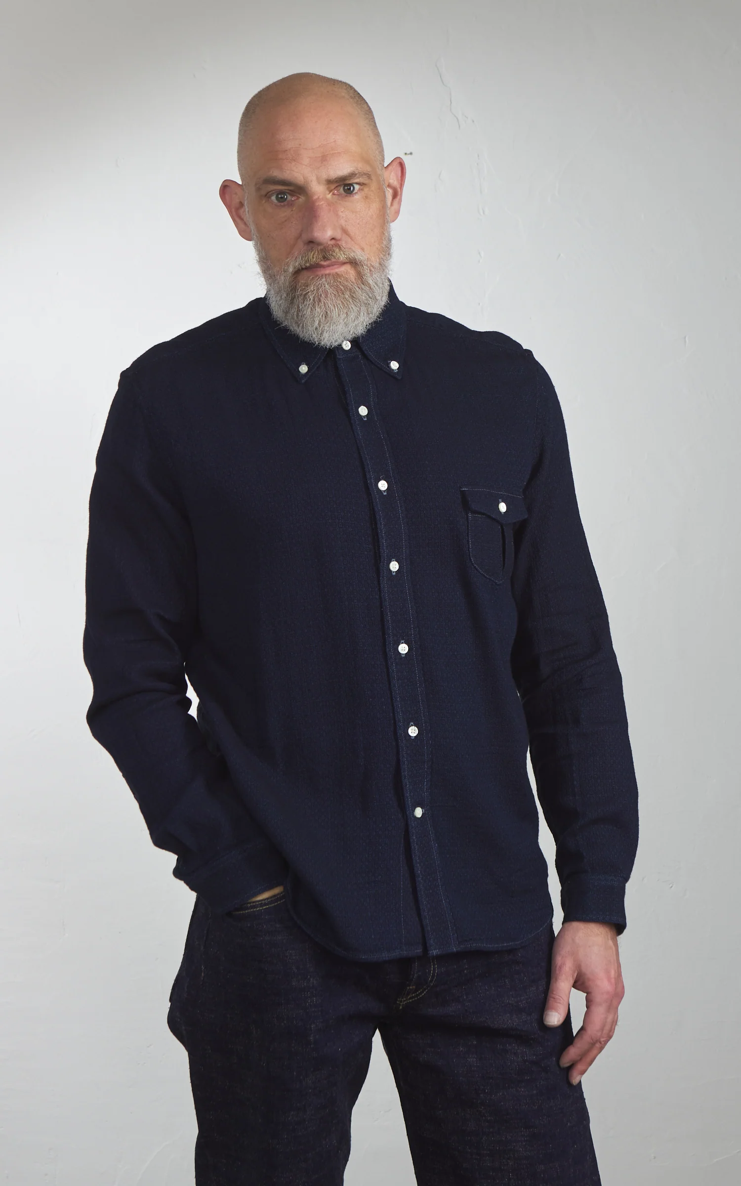 Graph Zero Standard Selvedge Button-Down Shirt Indigo - Image 3