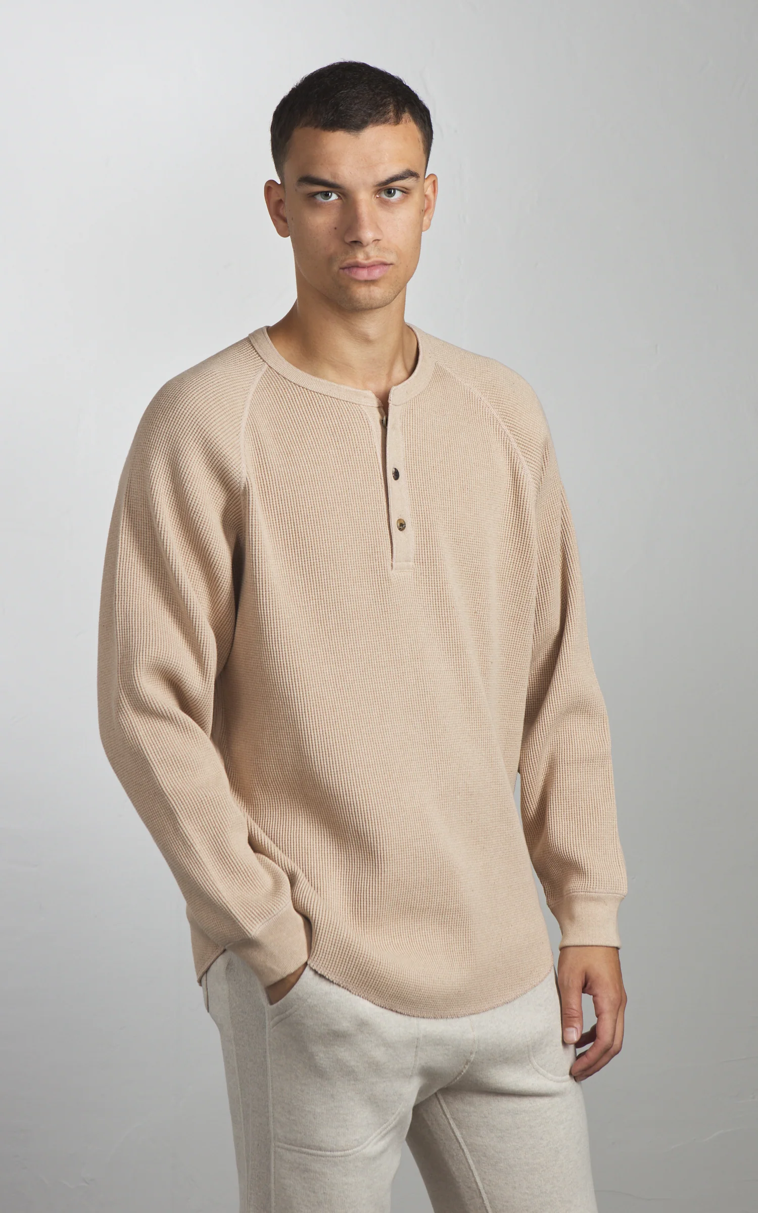 Wonder Looper Foxfibre® Heavyweight Waffle Henley Coyote 15 - Image 2