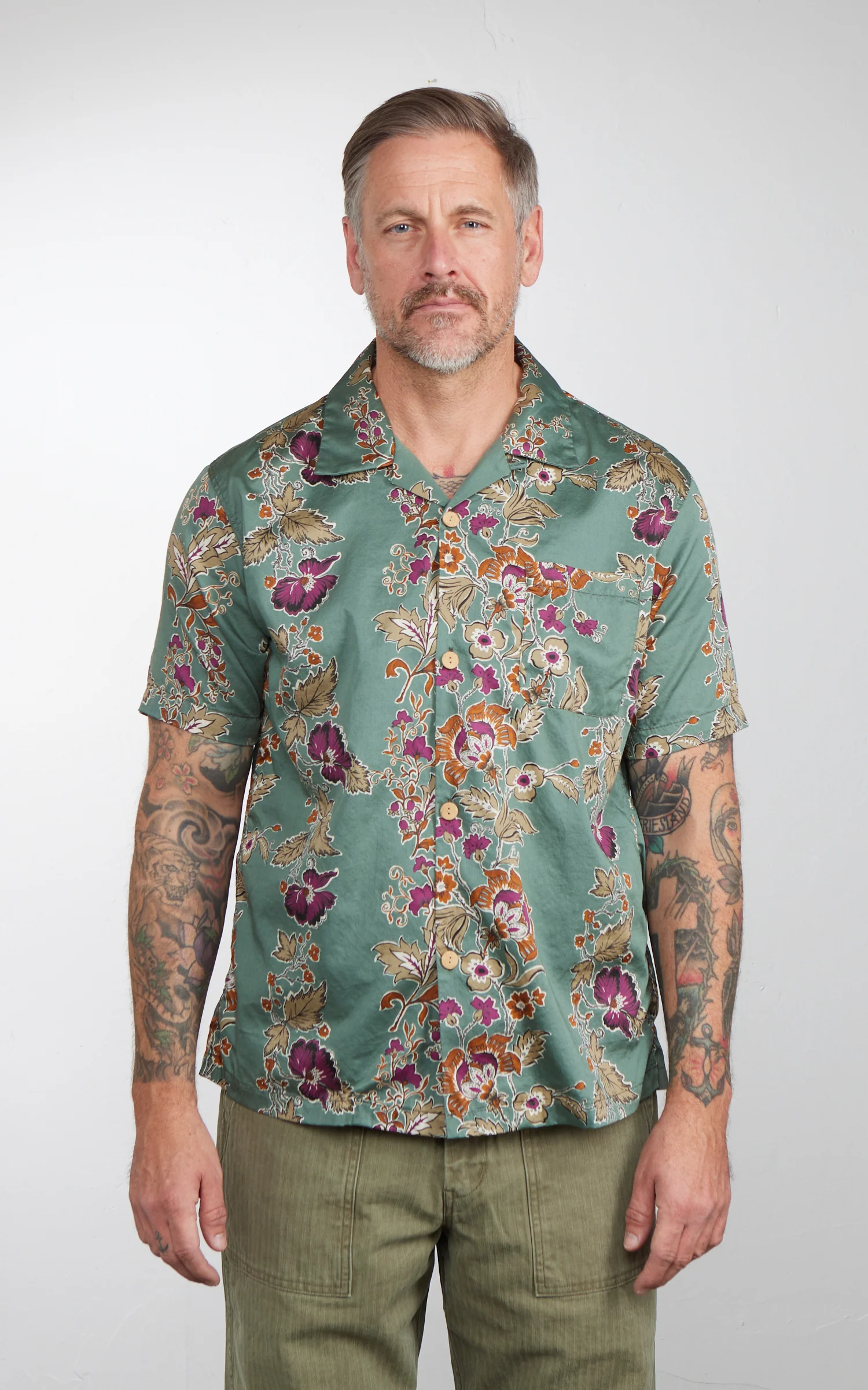 Houston (Botanical) Cotton Aloha Shirt Green - Image 2