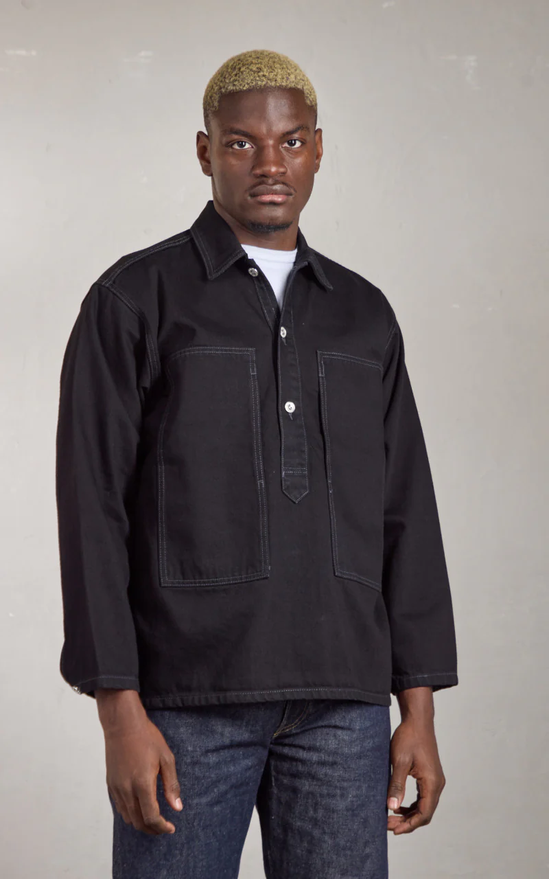 Houston Cone Denim Army Pullover Shirt Black One Wash - Image 2