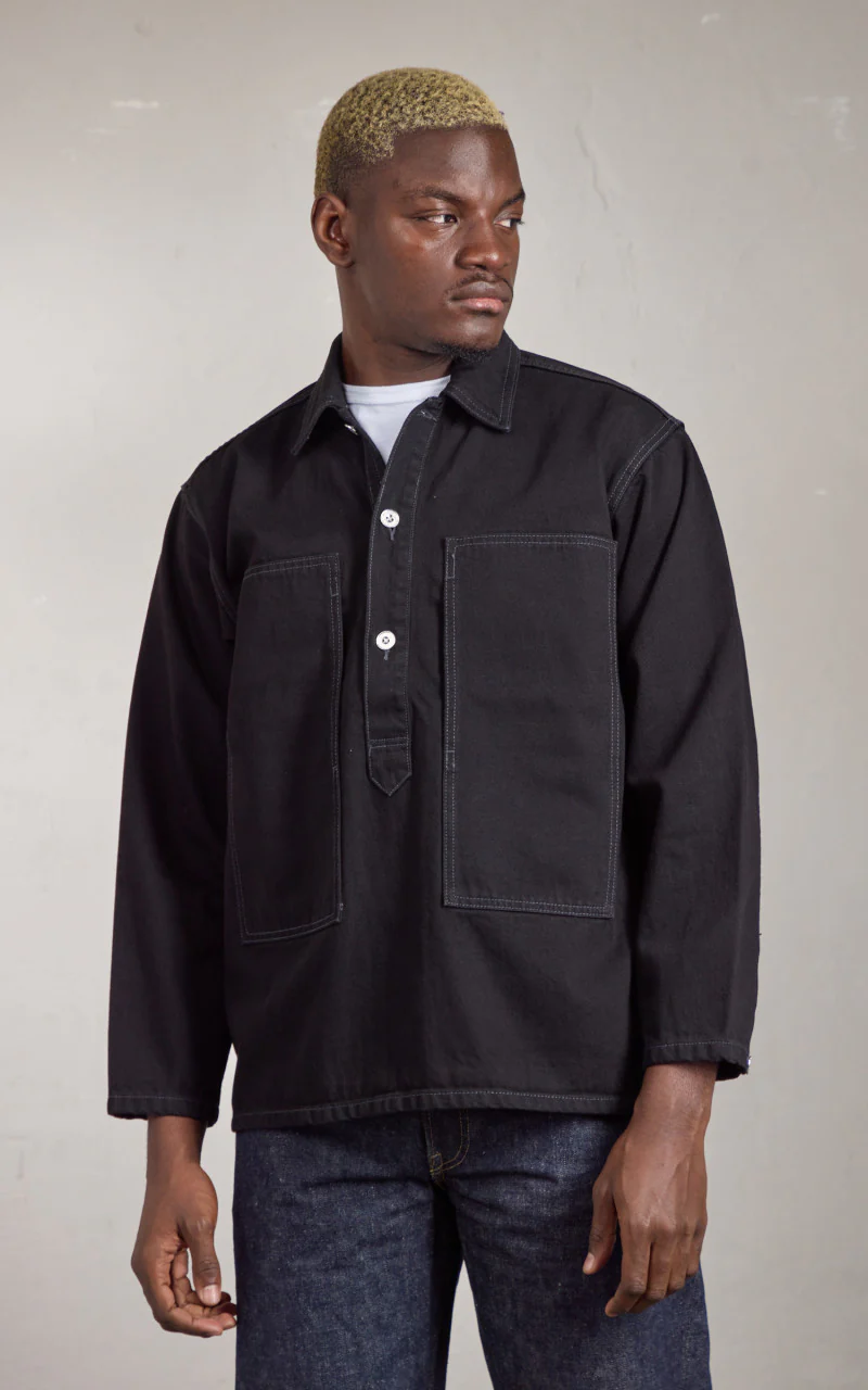 Houston Cone Denim Army Pullover Shirt Black One Wash - Image 4
