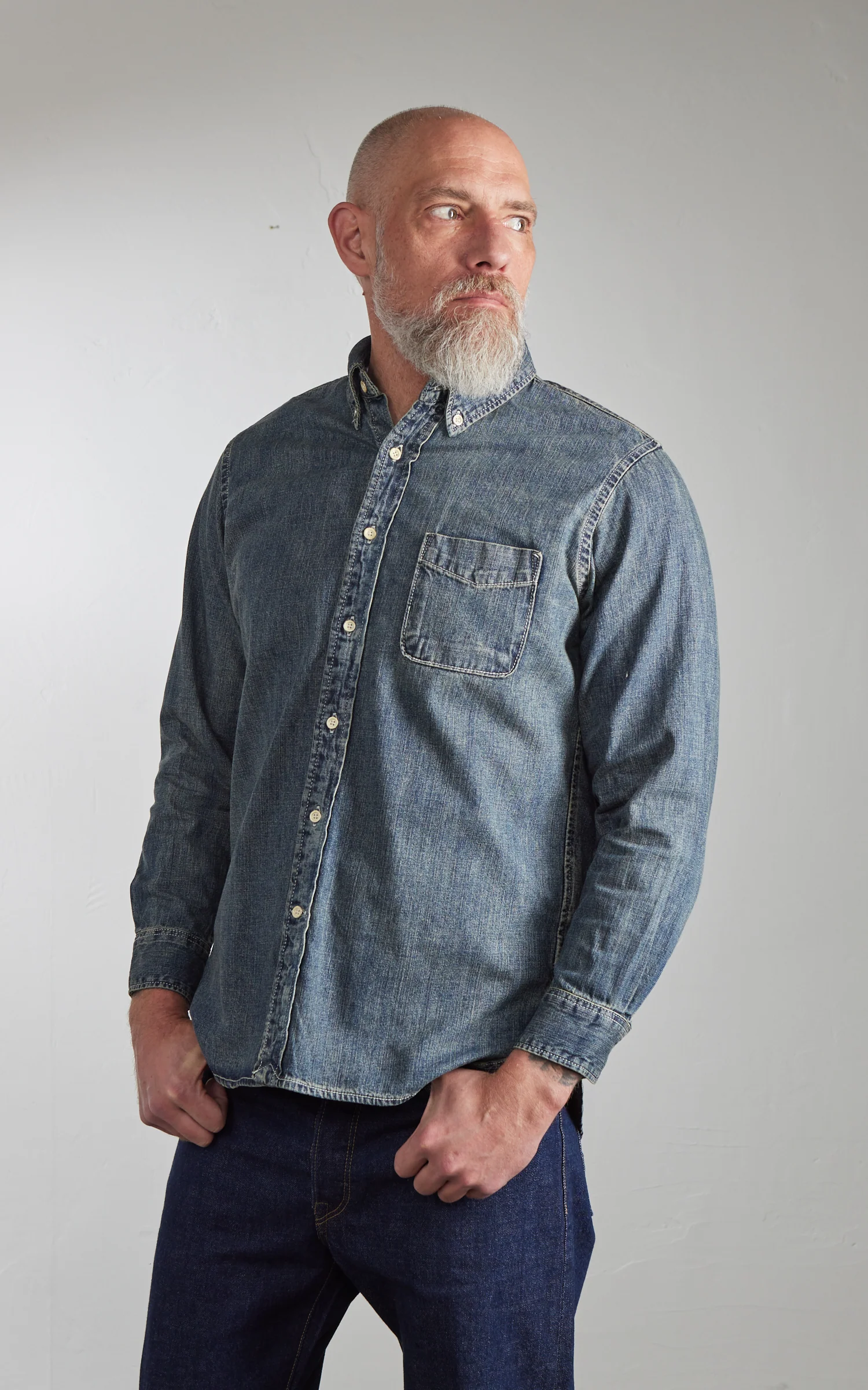 Houston Denim BD Shirt Vintage Wash Indigo - Image 5