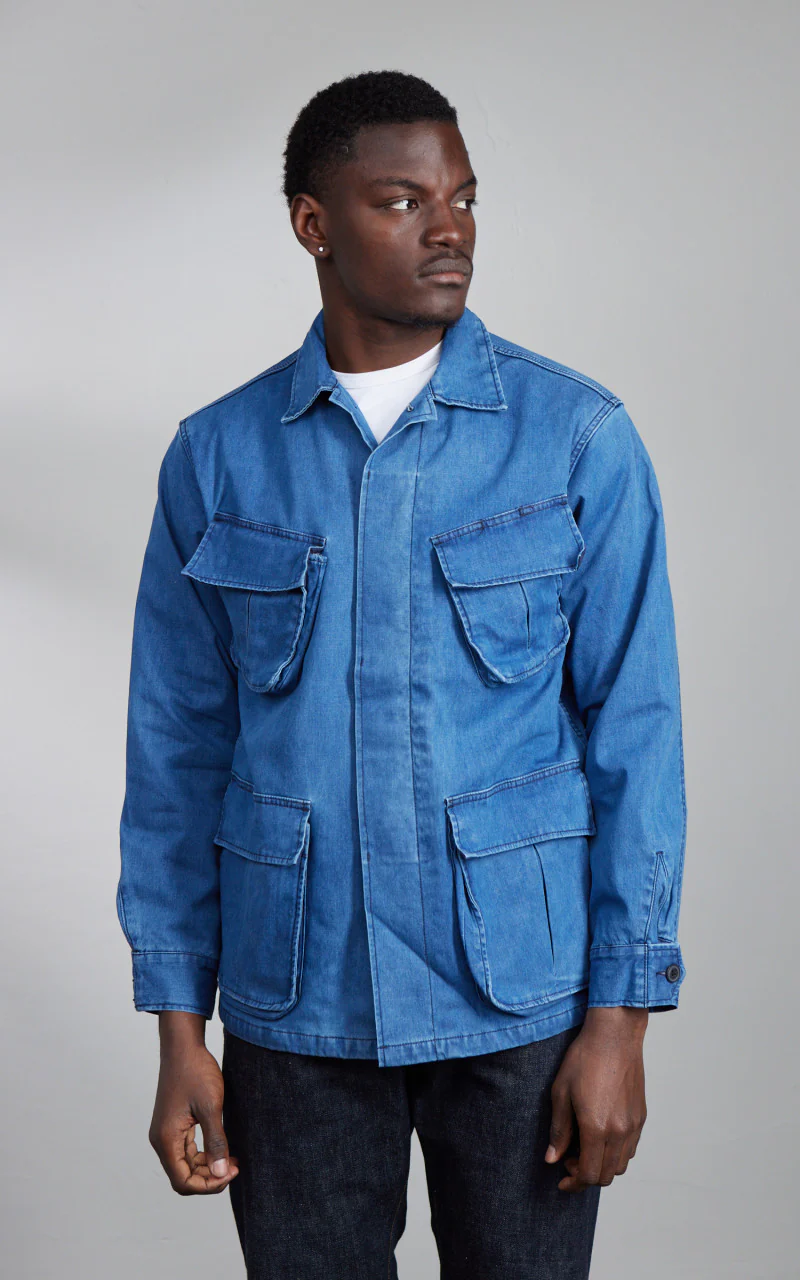 Houston Denim Fatigue Jacket Indigo Vintage Wash - Image 2