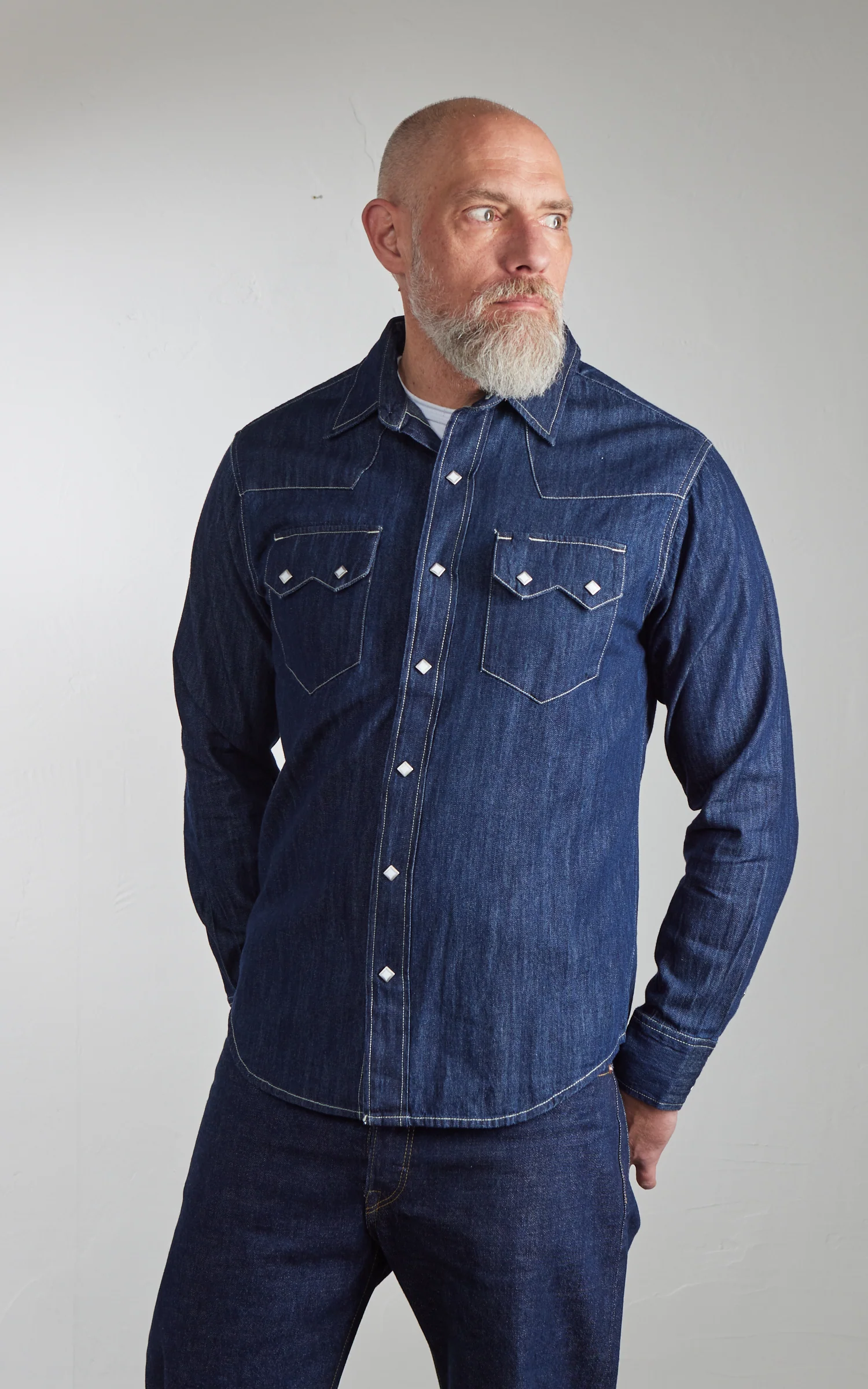 Houston Denim Western Shirt One Wash Indigo - Image 5