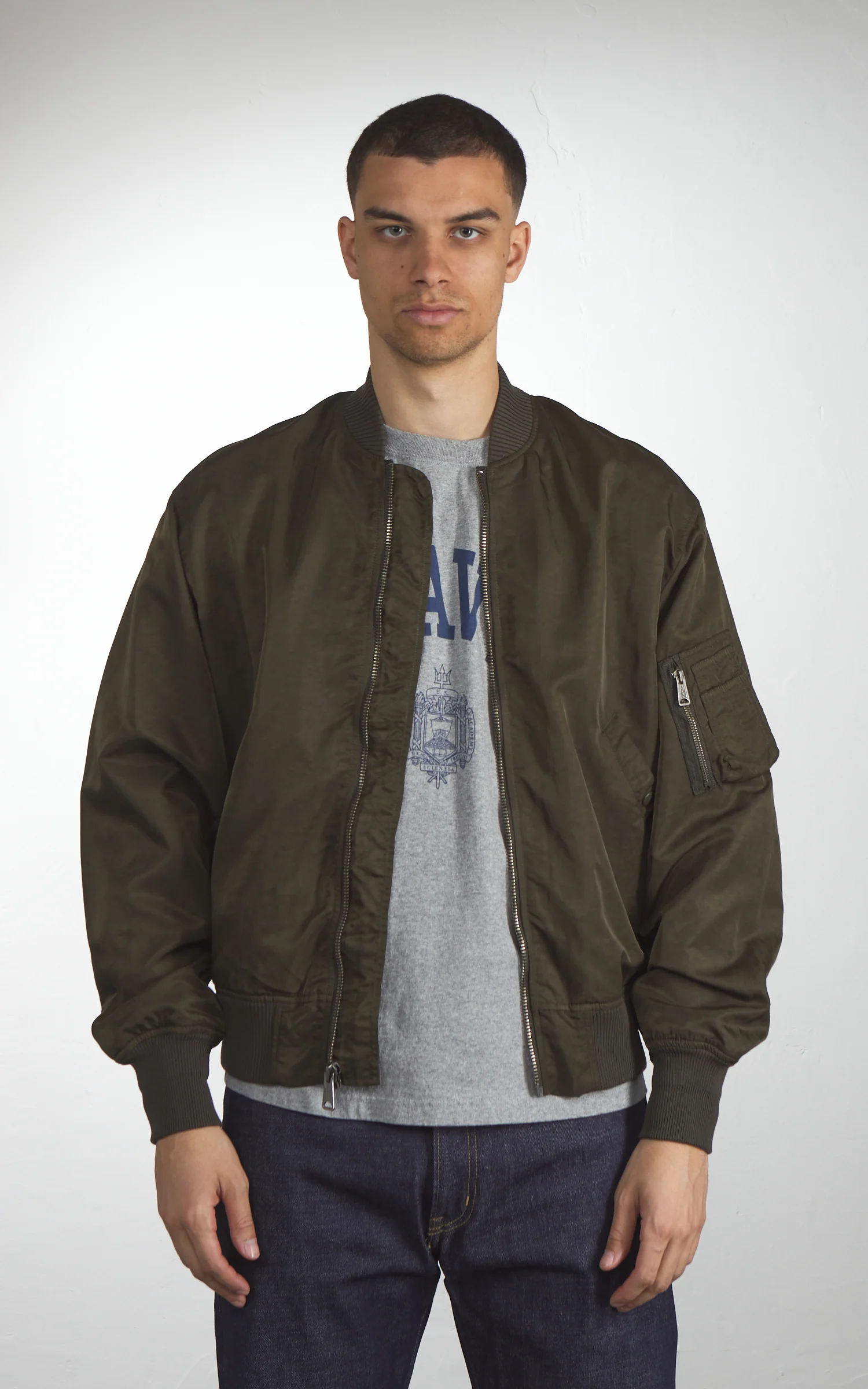Houston Garment Dyed Nylon Light MA-1 Flight Jacket Olive Drab - Image 2