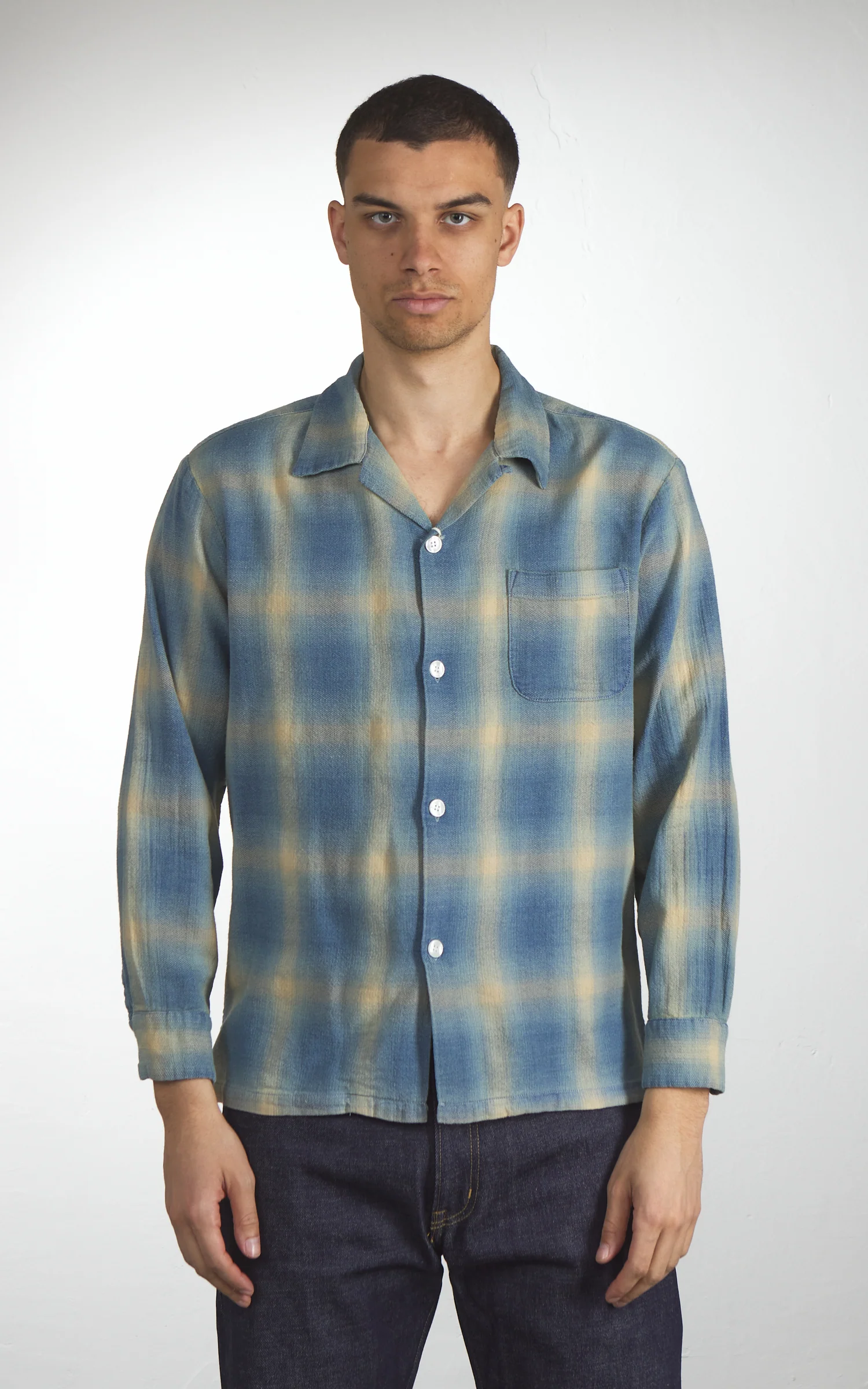 Houston Indigo Herringbone Ombre Check L/S Shirt Indigo Bleach - Image 2