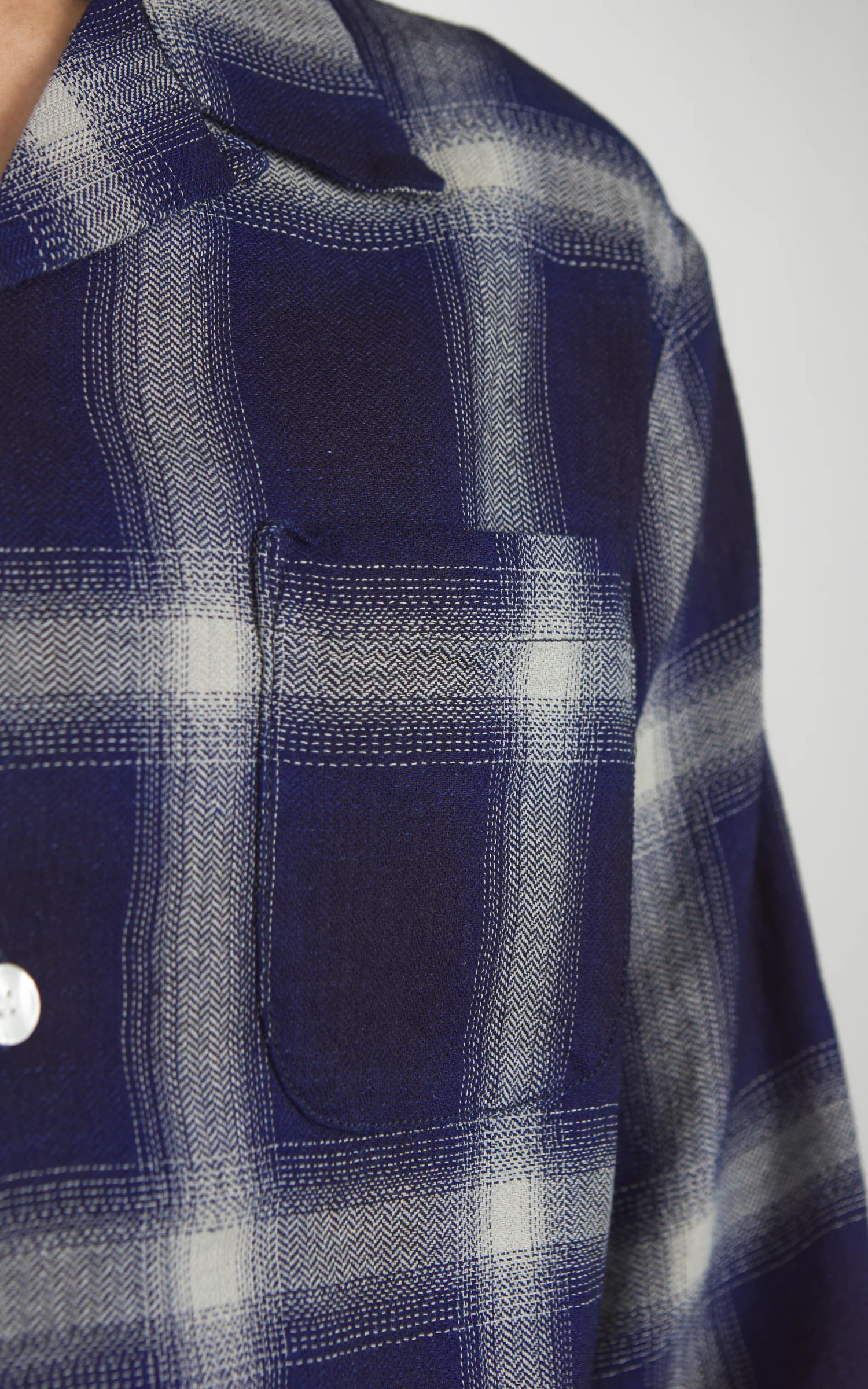 Houston Indigo Herringbone Ombre Check L/S Shirt Indigo One Wash - Image 4