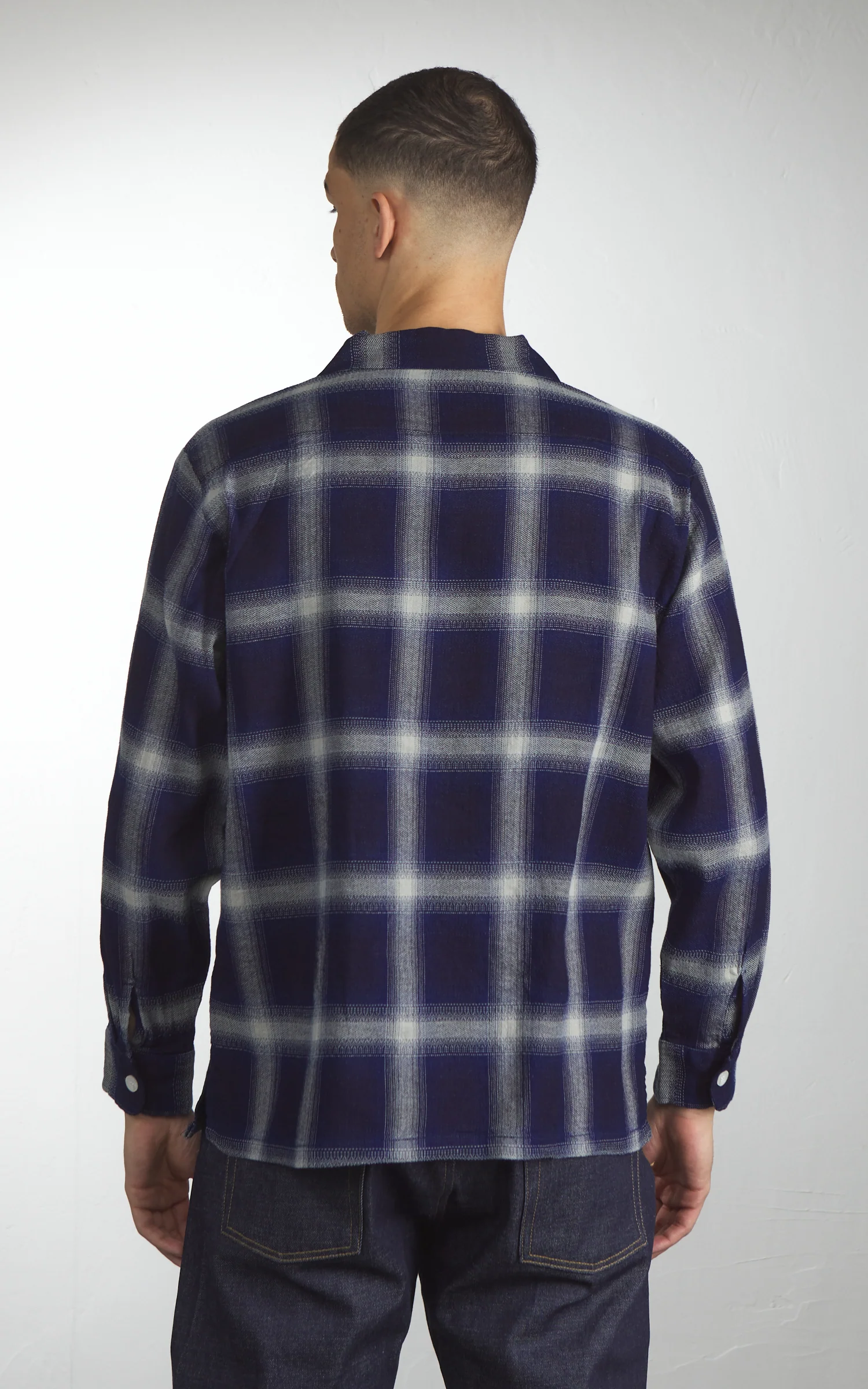 Houston Indigo Herringbone Ombre Check L/S Shirt Indigo One Wash - Image 5