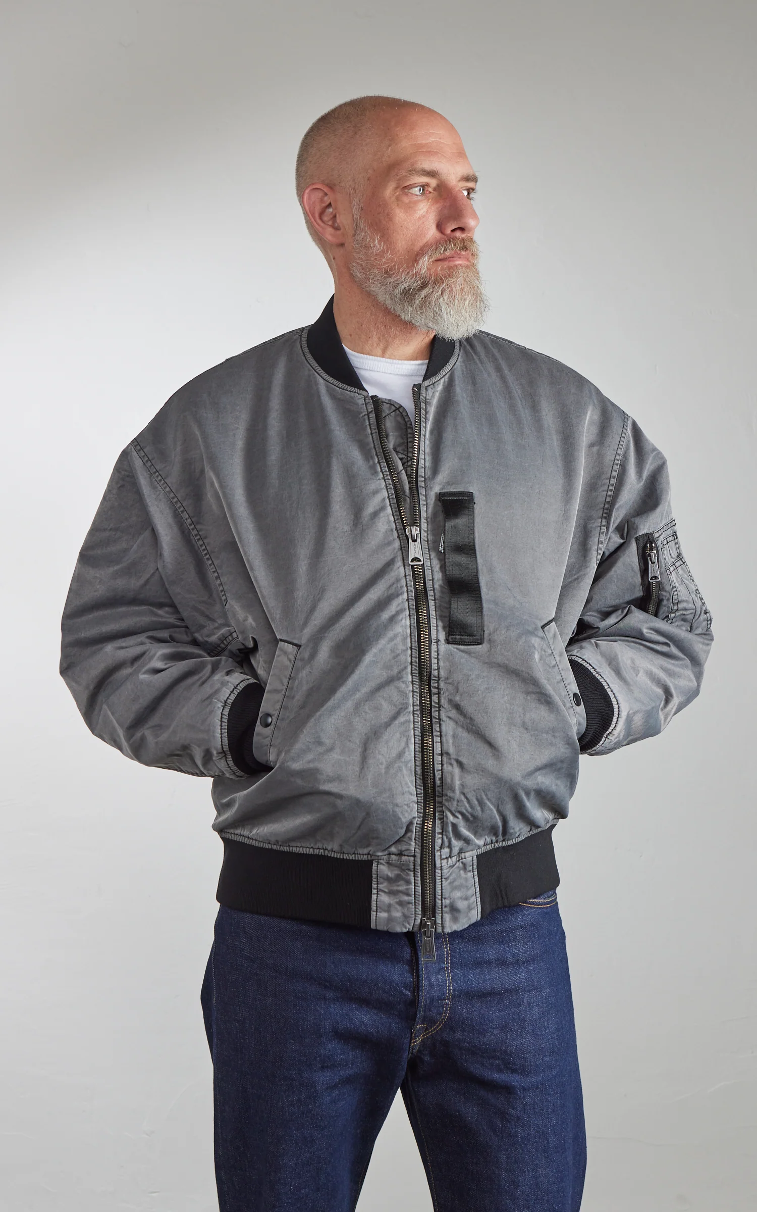 Houston Pigment Dyed Relax MA-1 Flight Jacket Black - Image 4