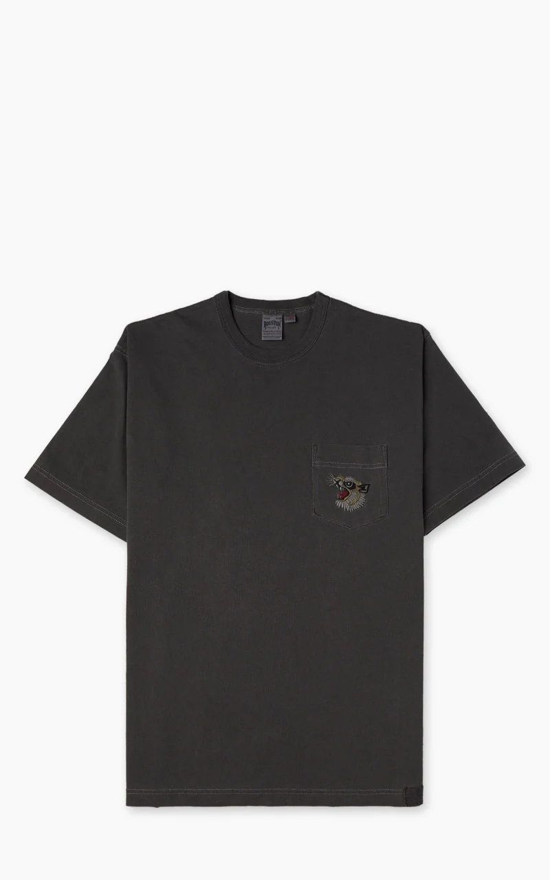 Houston Pigment Dyed Tiger Souvenir Pocket T-Shirt Black