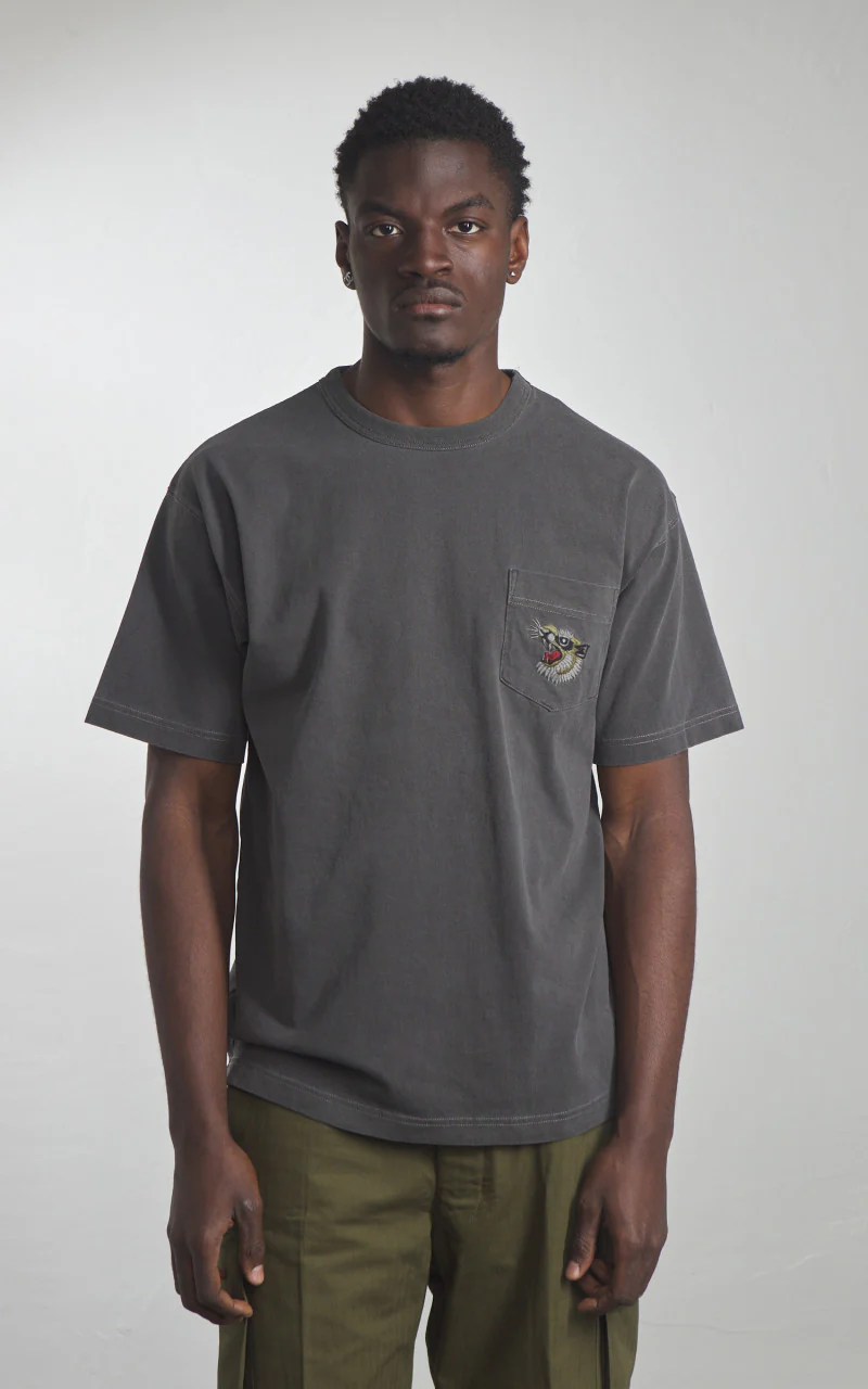 Houston Pigment Dyed Tiger Souvenir Pocket T-Shirt Black - Image 2