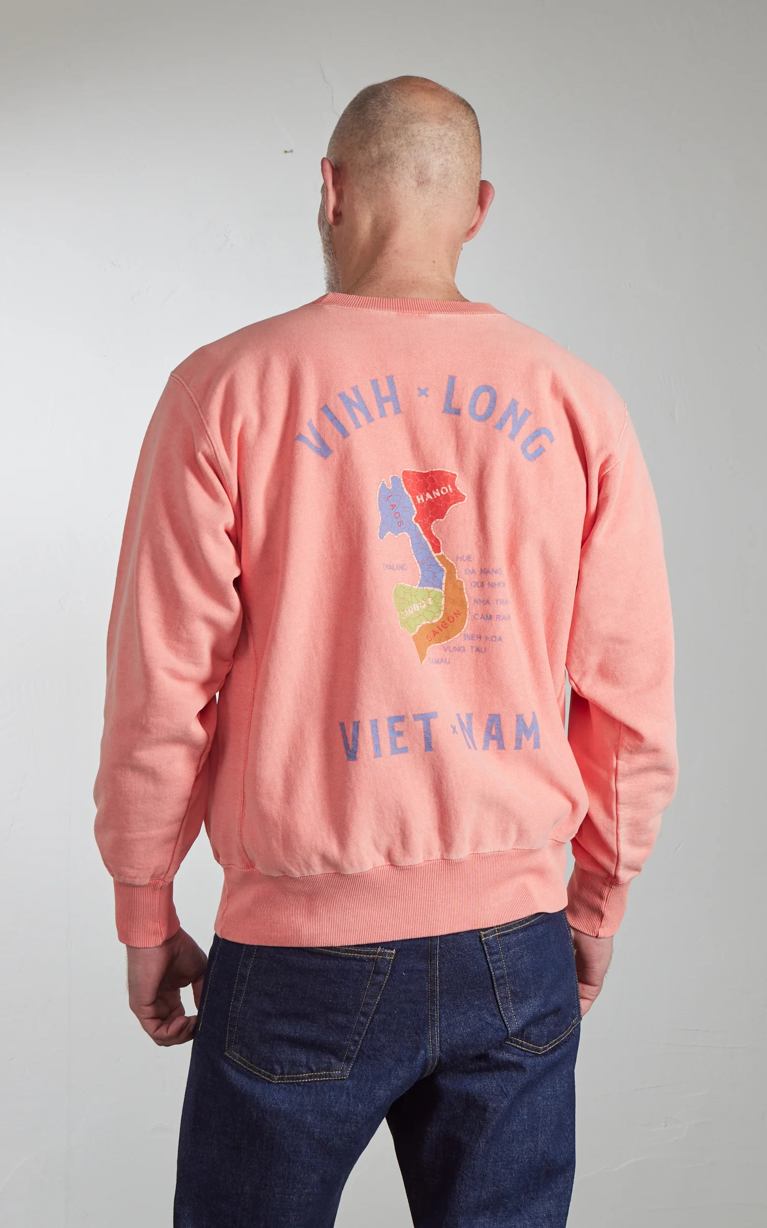 Houston Pigment Dyed Vietnam Map Sweatshirt Salmon Pink - Image 6