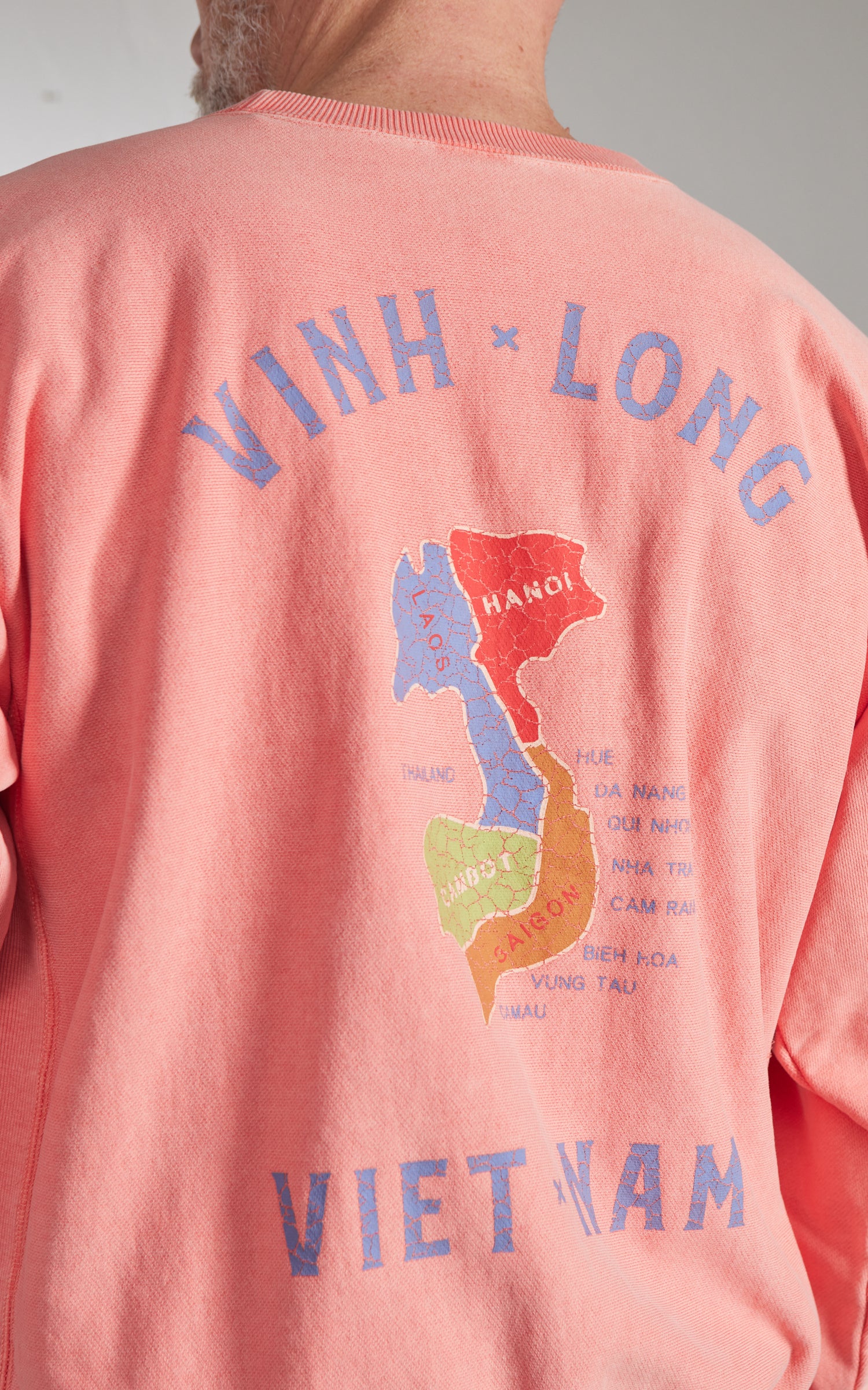 Houston Pigment Dyed Vietnam Map Sweatshirt Salmon Pink - Image 7