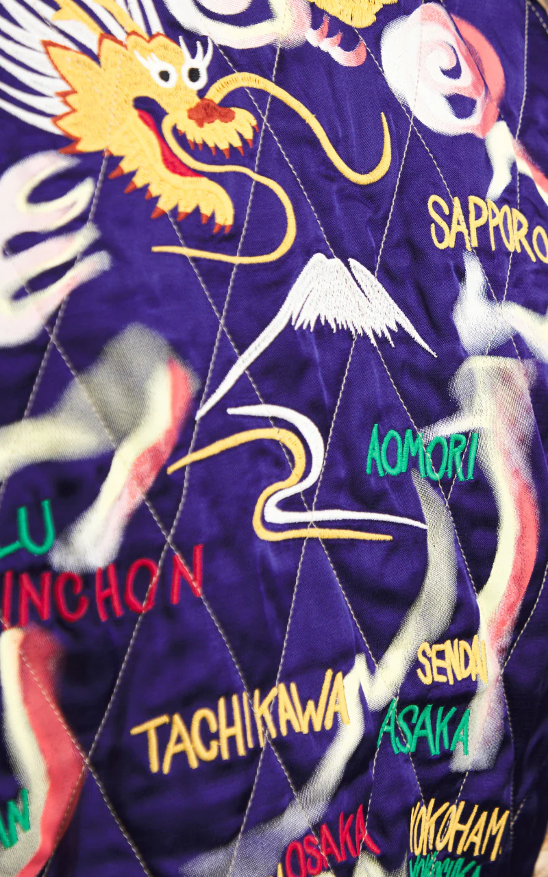 Houston Quilted Souvenir Jacket Map Navy - Image 4