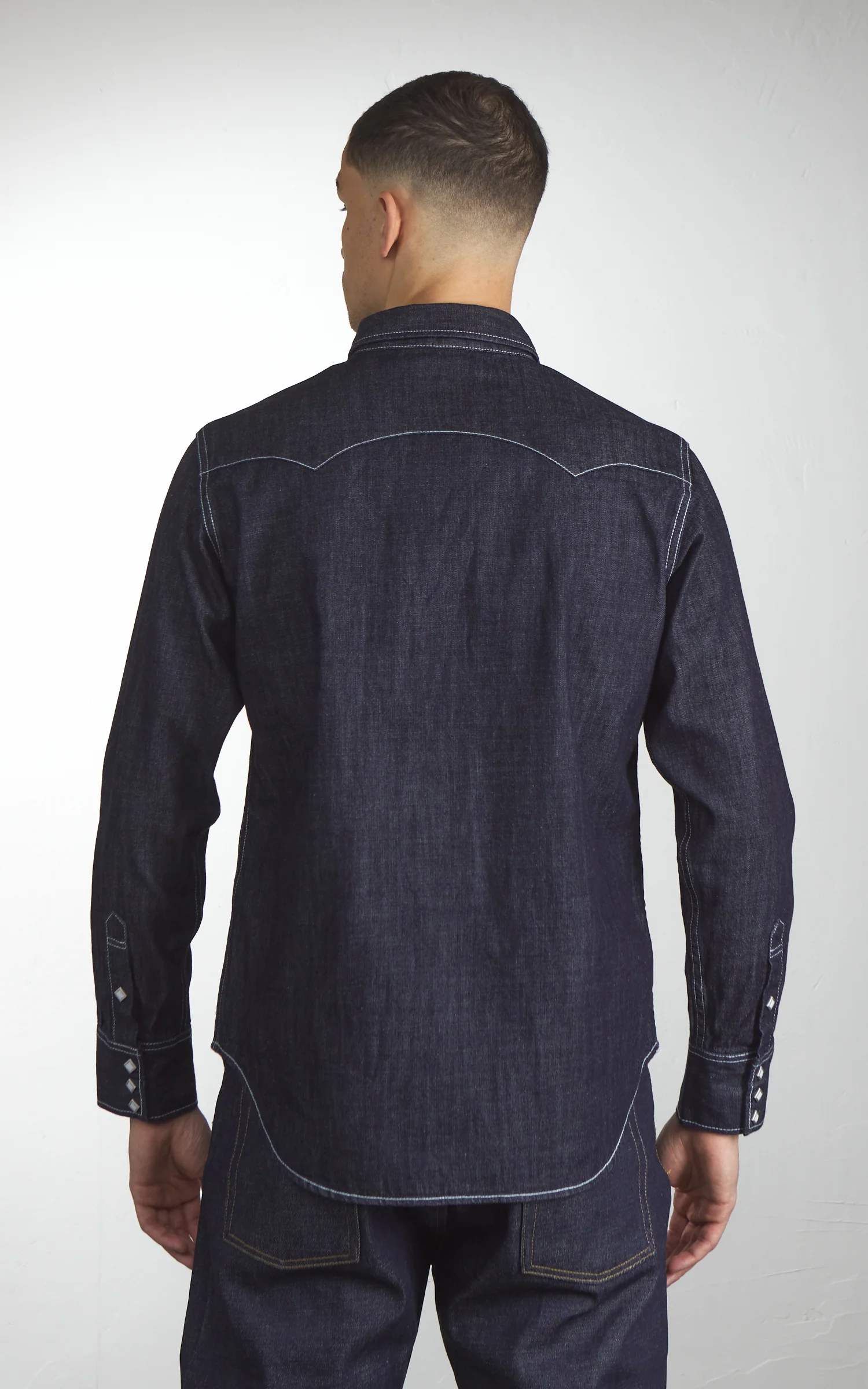 Houston Slub Denim Western Shirt Indigo One Wash - Image 5