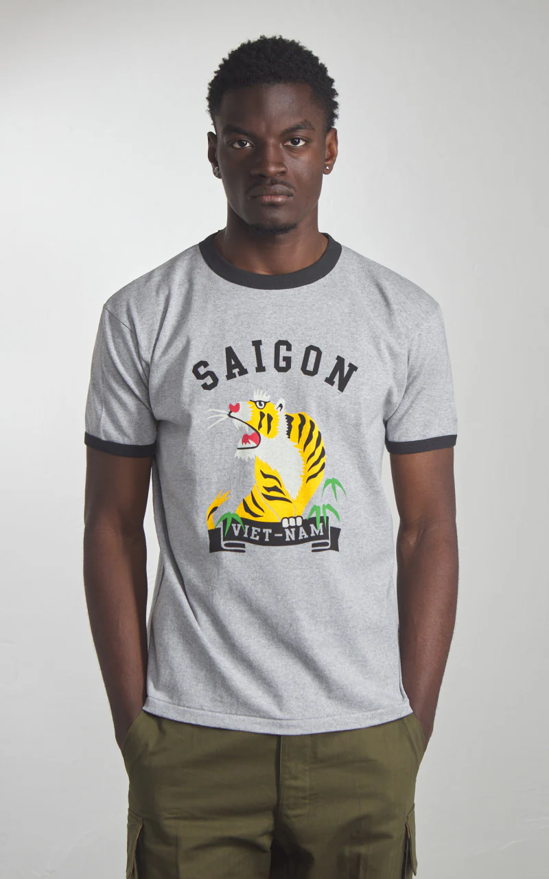Houston Tiger Ringer T-Shirt Grey/Black - Image 2