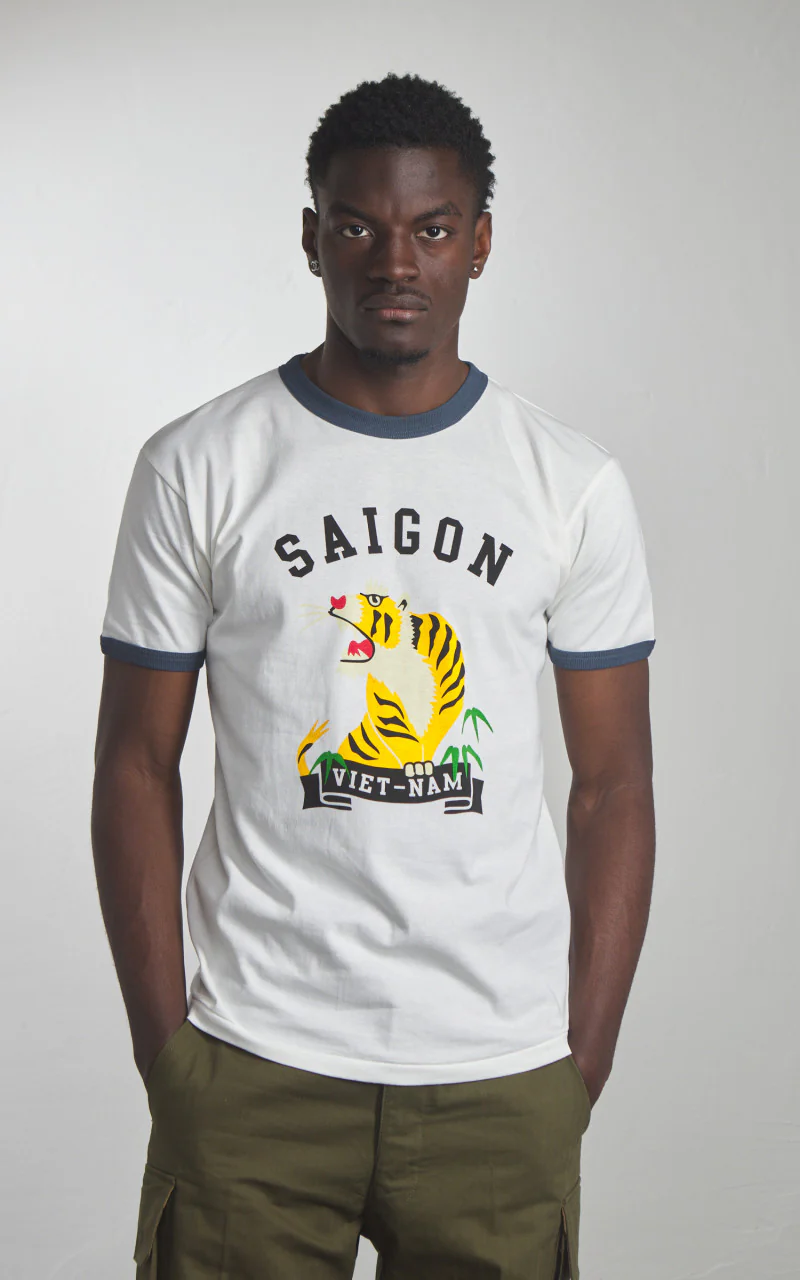 Houston Tiger Ringer T-Shirt White/Navy - Image 2