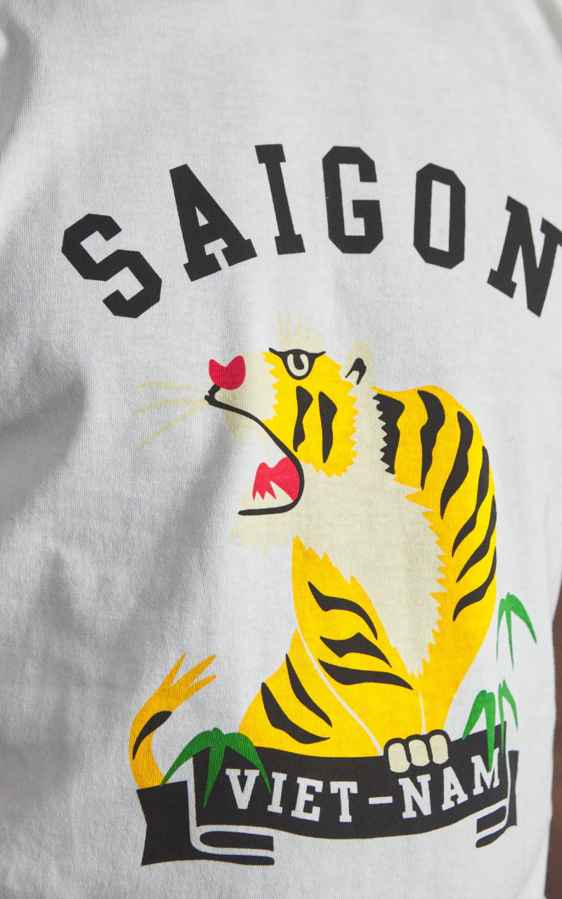 Houston Tiger Ringer T-Shirt White/Navy - Image 4