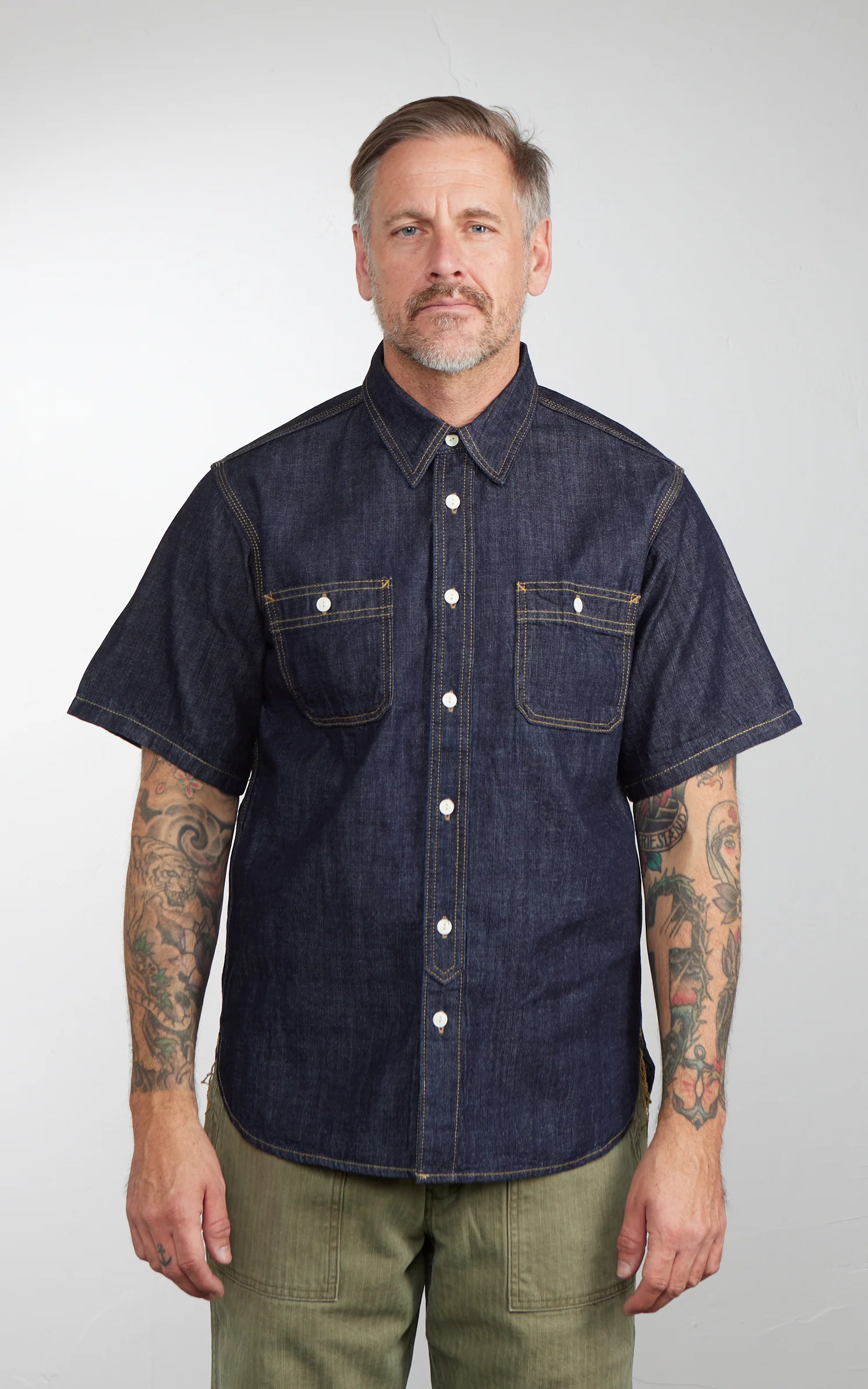 Houston U.S. Cotton Denim S/S Work Shirt Indigo One Wash - Image 2