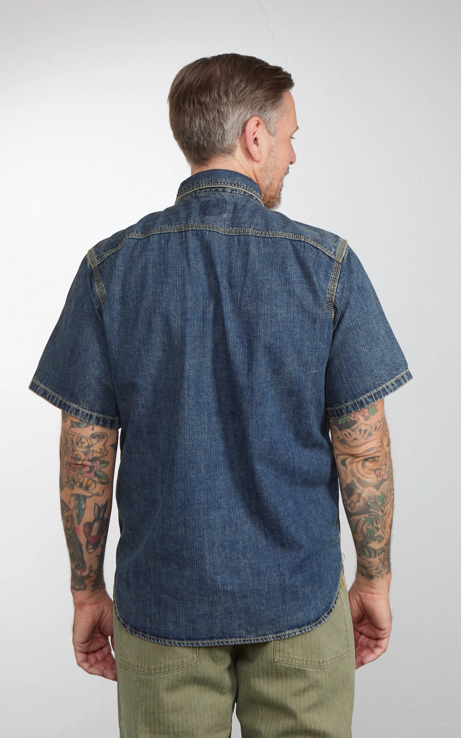 Houston U.S. Cotton Denim S/S Work Shirt Indigo Vintage Wash - Image 5