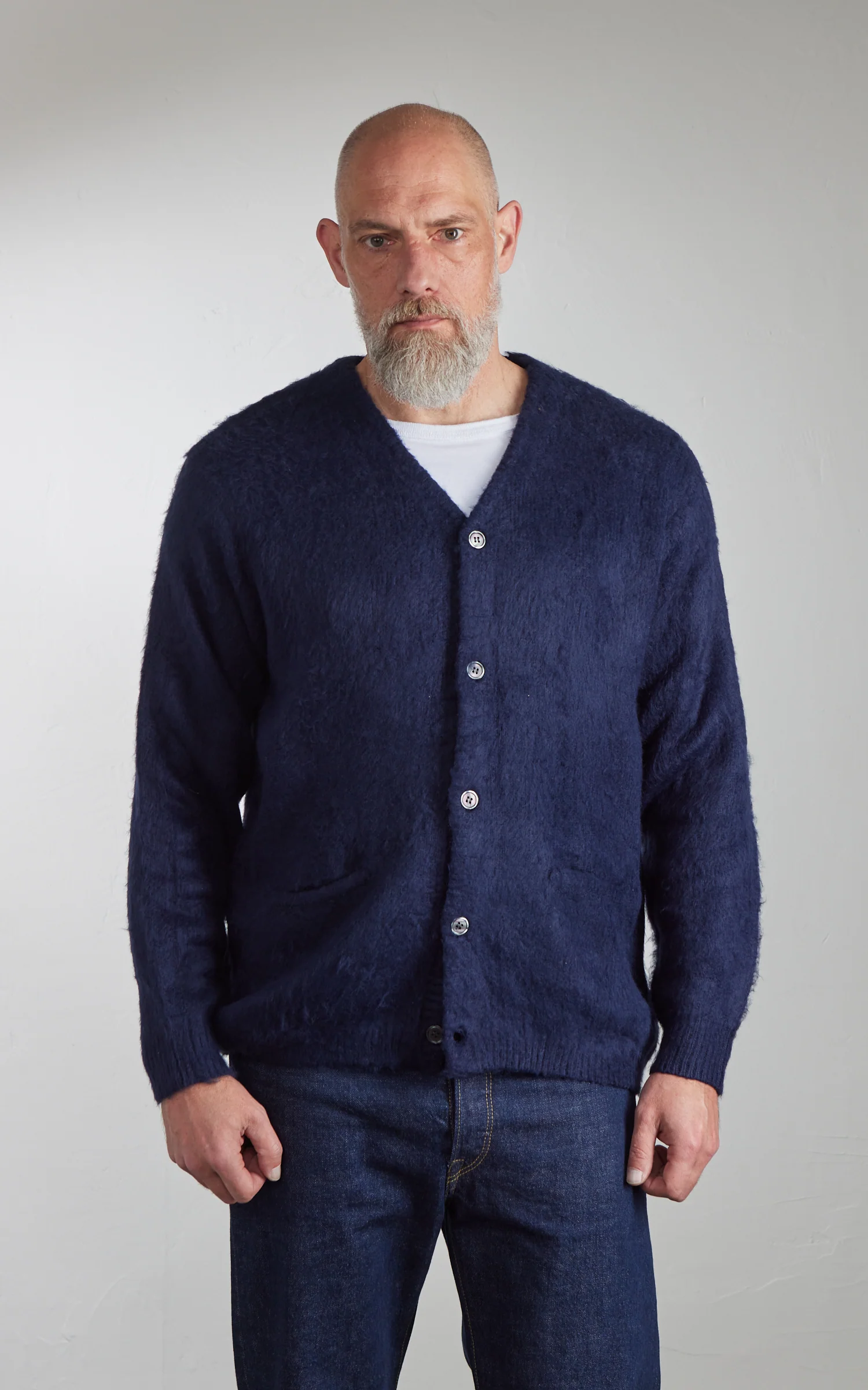 Houston UNIVERD72 Mohair Touch Brushed Cardigan Navy - Image 2