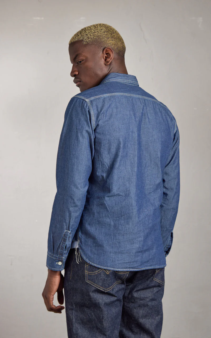U.S. Cotton Chambray Work Shirt Vintage Wash Indigo - Image 3