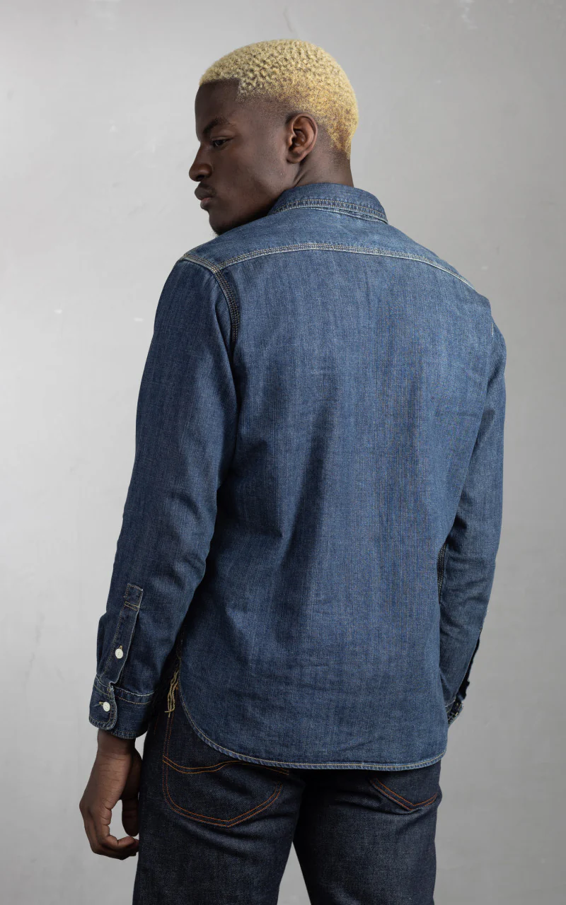 Houston U.S. Cotton Denim Work Shirt Vintage Wash Indigo - Image 3