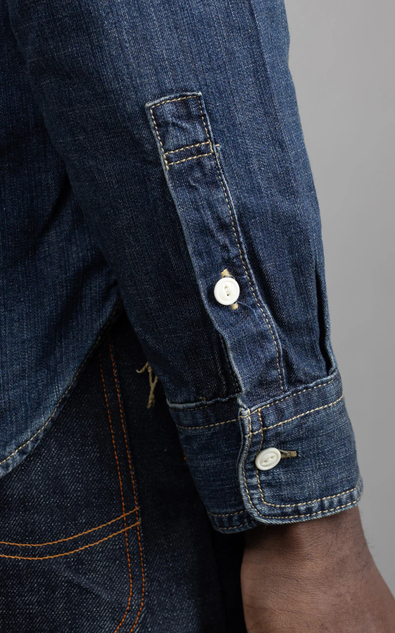 Houston U.S. Cotton Denim Work Shirt Vintage Wash Indigo - Image 5