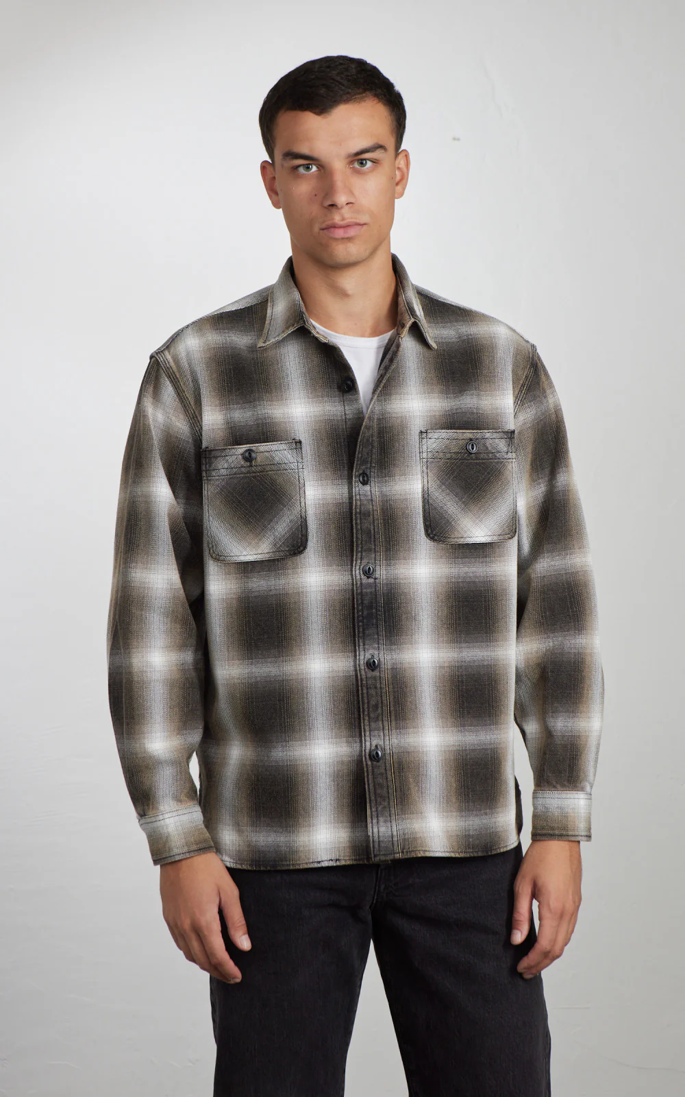 Houston Vintage Ombre Check Viyella Shirt Black - Image 2