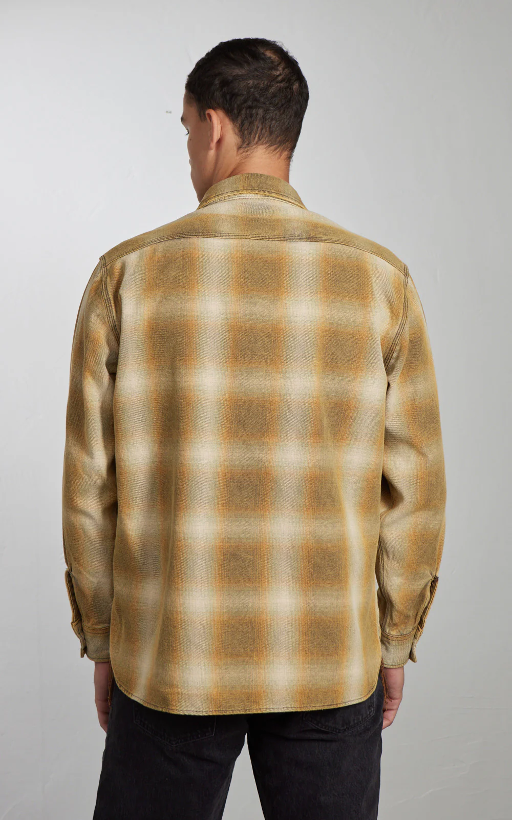 Houston Vintage Ombre Check Viyella Shirt Khaki - Image 8