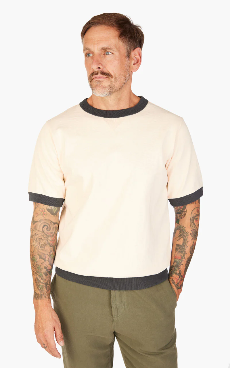 Jackman Dotsume Rib T-Shirt Ecru x Ink Black - Image 4